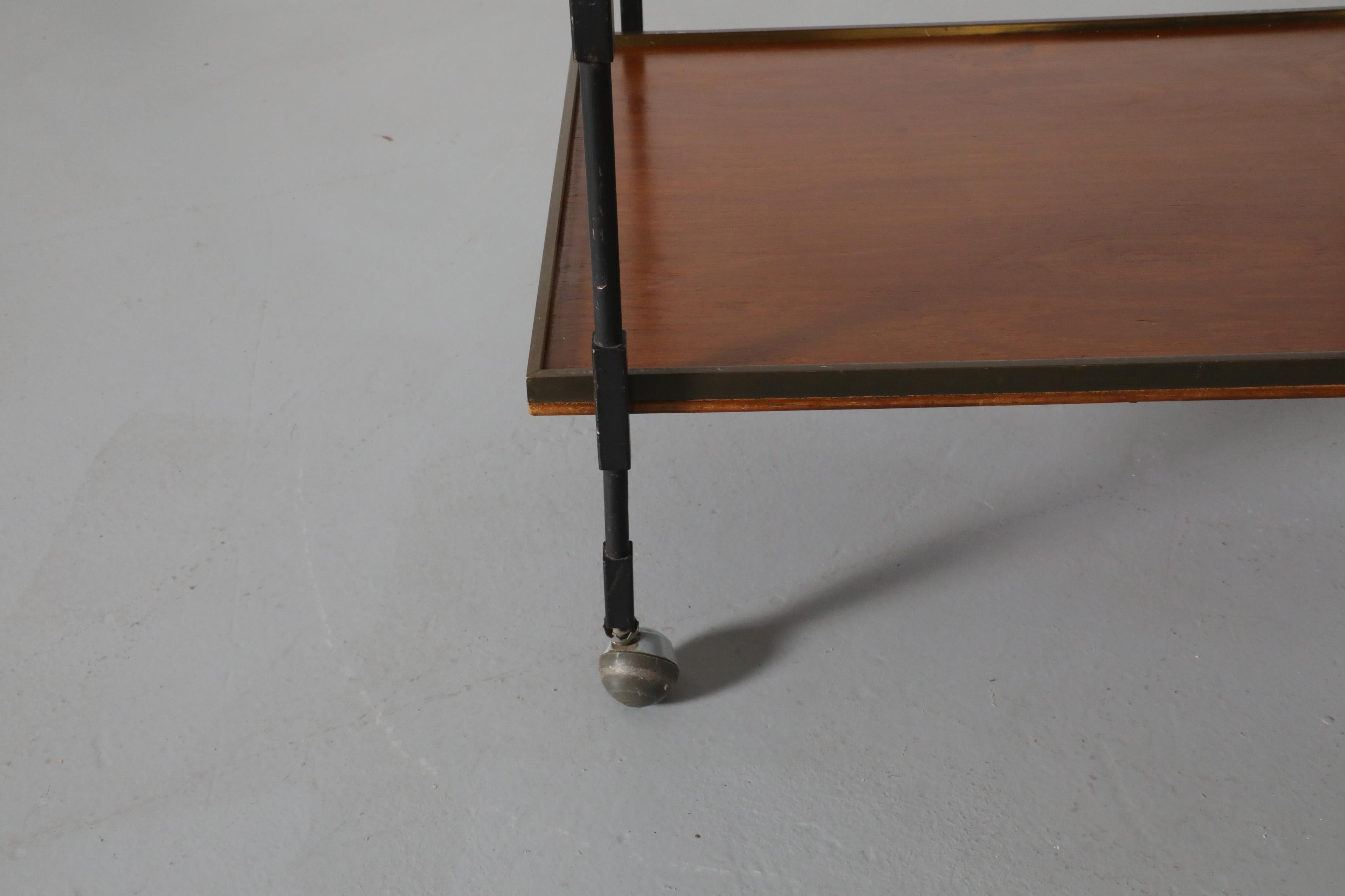 1960's, Mid-Century Modernist Teak, Iron, and Brass Rolling Cart by Ilse Möbel For Sale 5