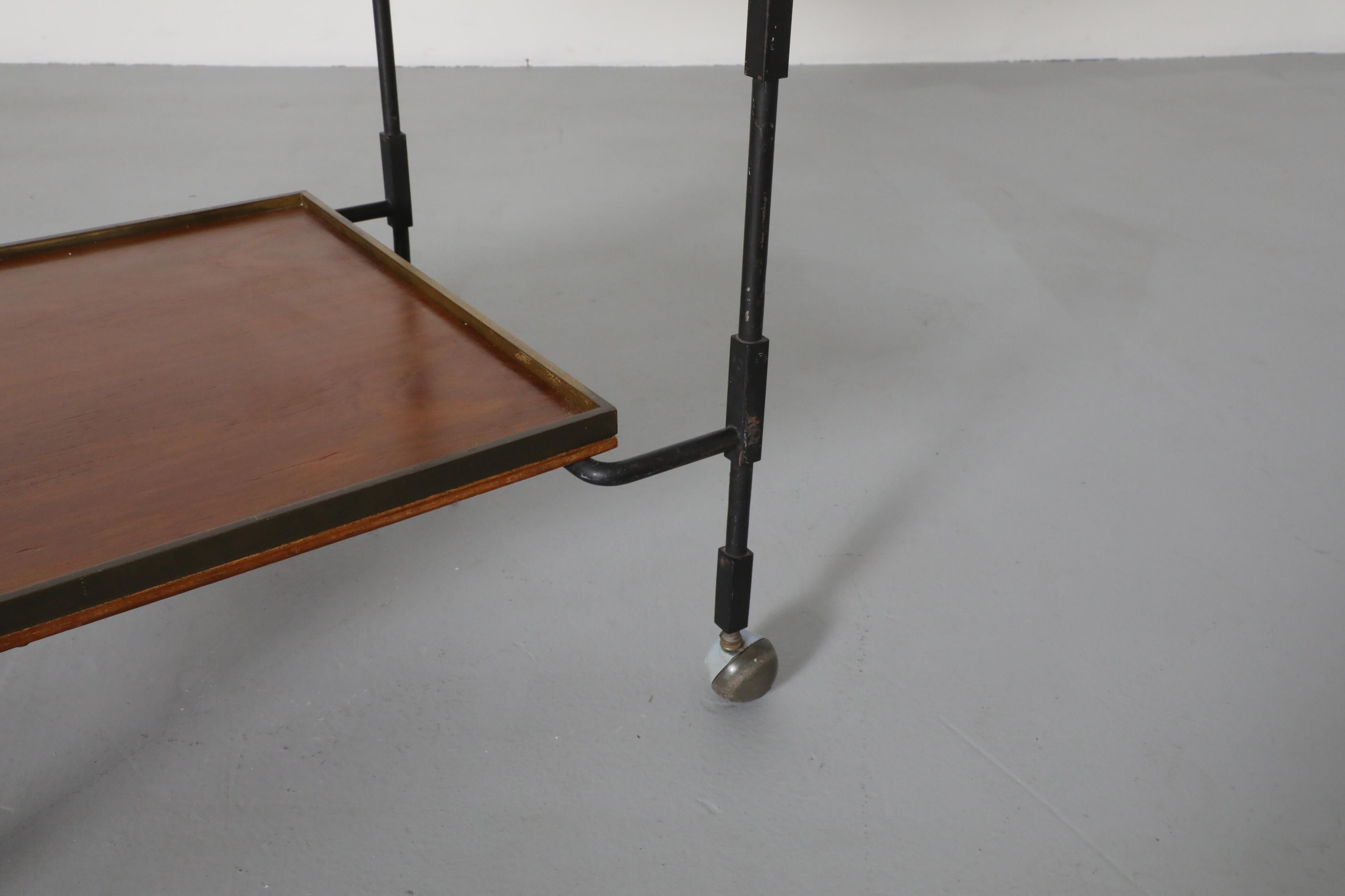 1960's, Mid-Century Modernist Teak, Iron, and Brass Rolling Cart by Ilse Möbel For Sale 6