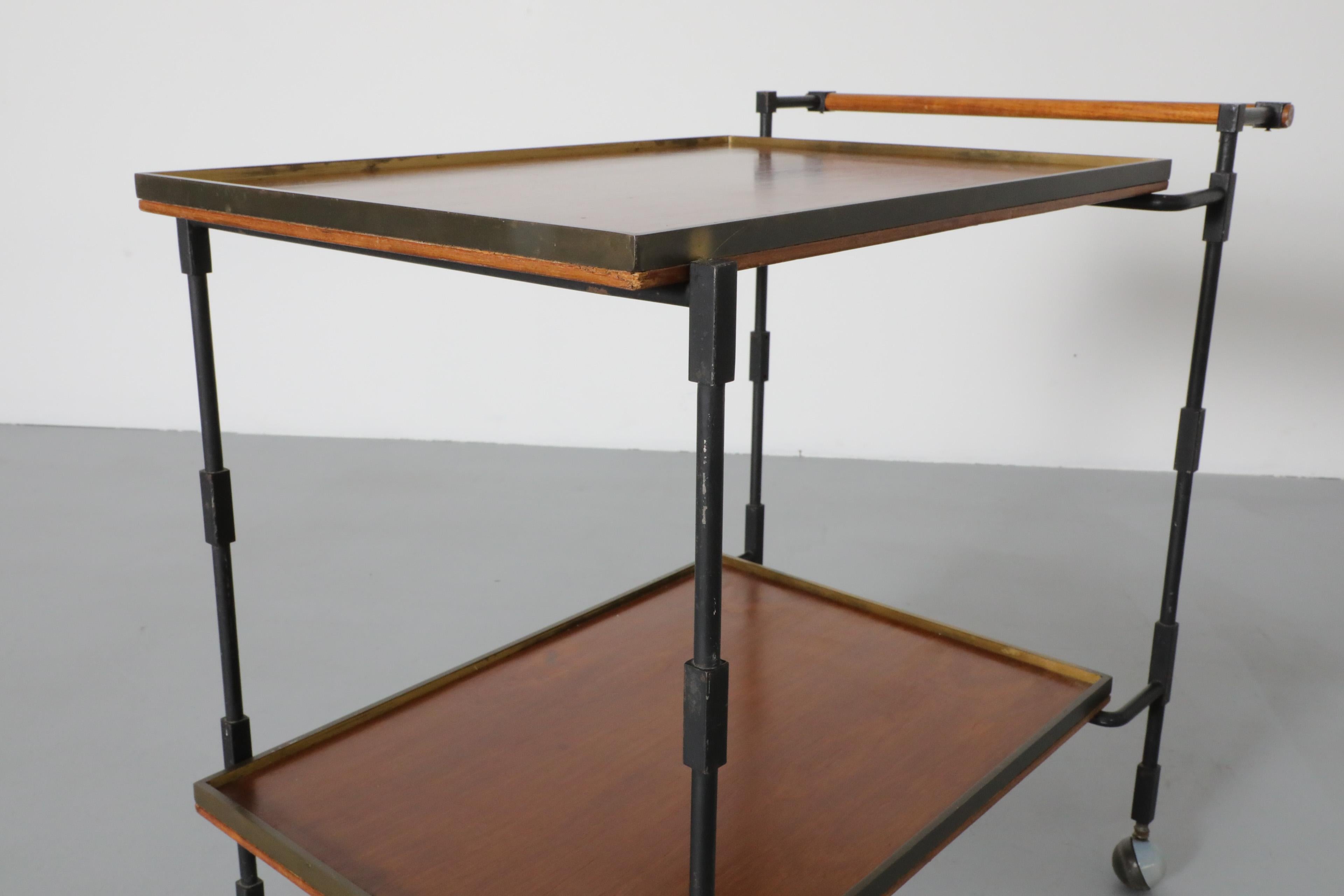 1960's, Mid-Century Modernist Teak, Iron, and Brass Rolling Cart by Ilse Möbel For Sale 7