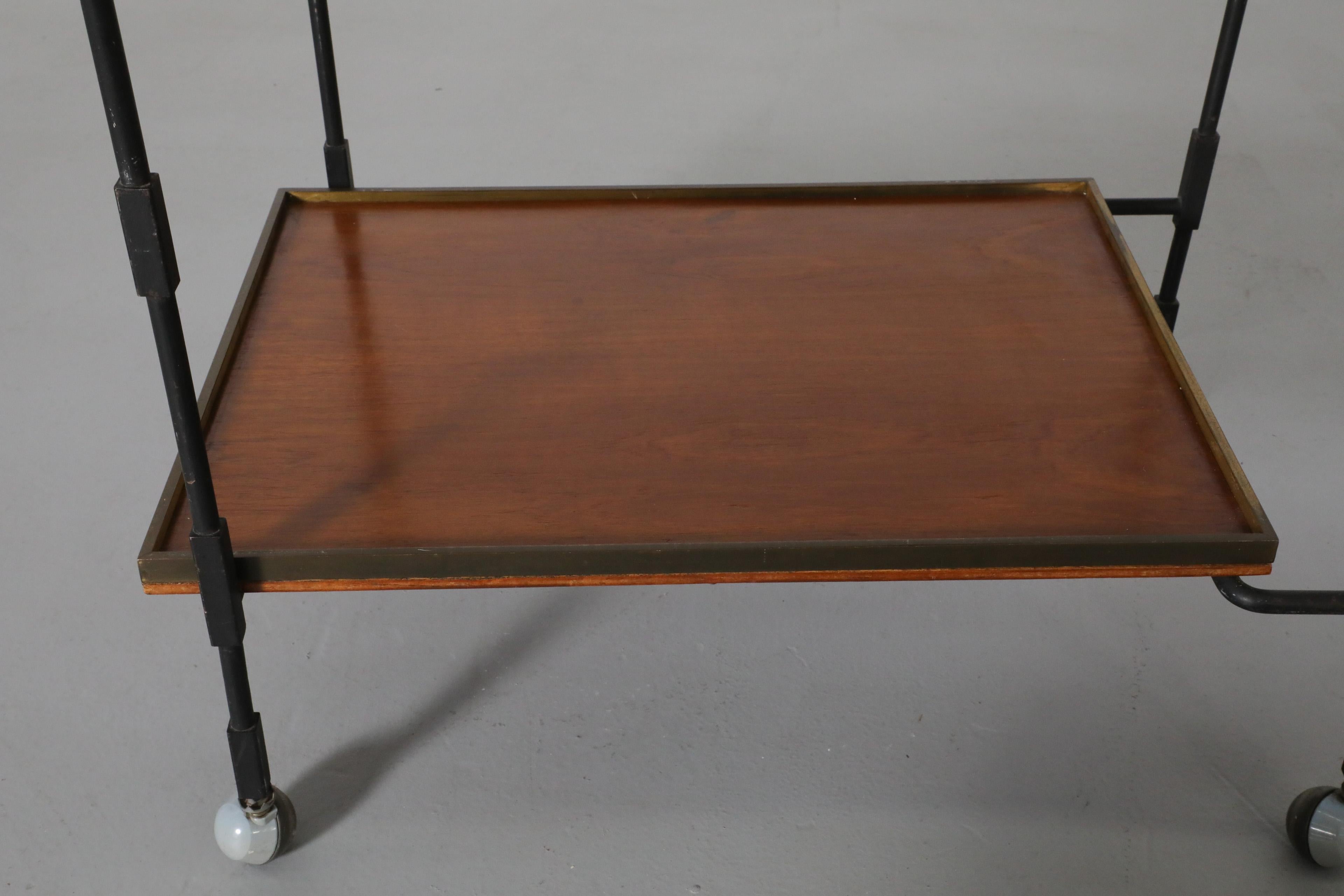 1960's, Mid-Century Modernist Teak, Iron, and Brass Rolling Cart by Ilse Möbel For Sale 10