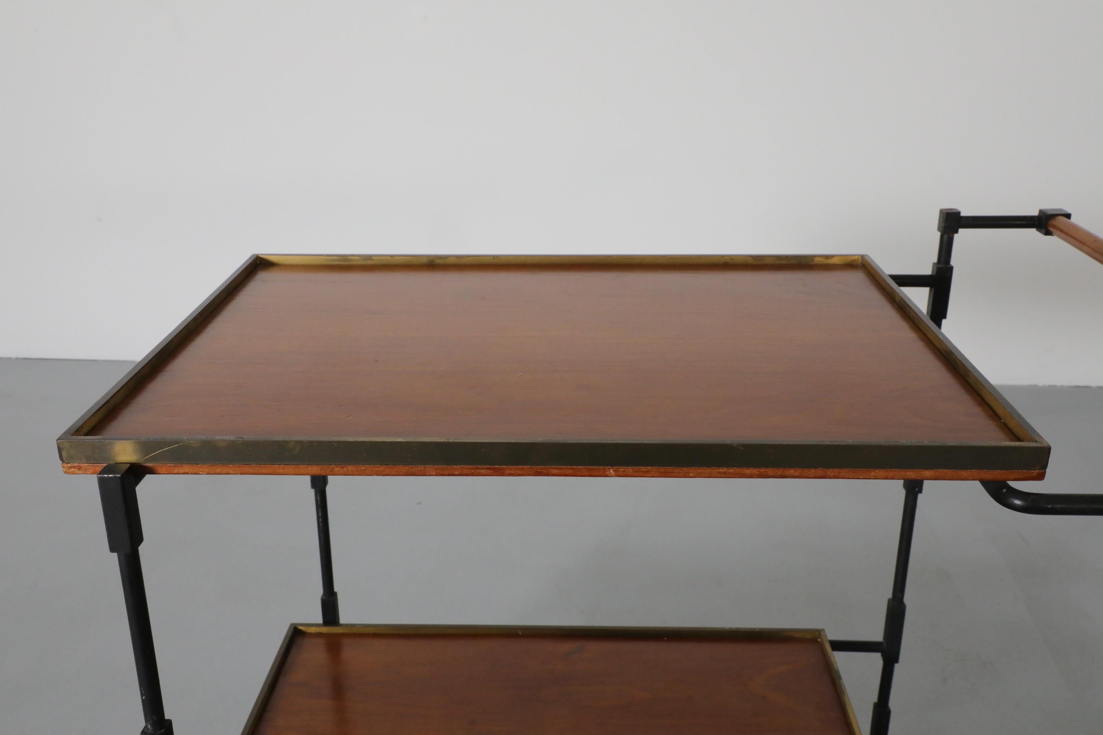 1960's, Mid-Century Modernist Teak, Iron, and Brass Rolling Cart by Ilse Möbel For Sale 11