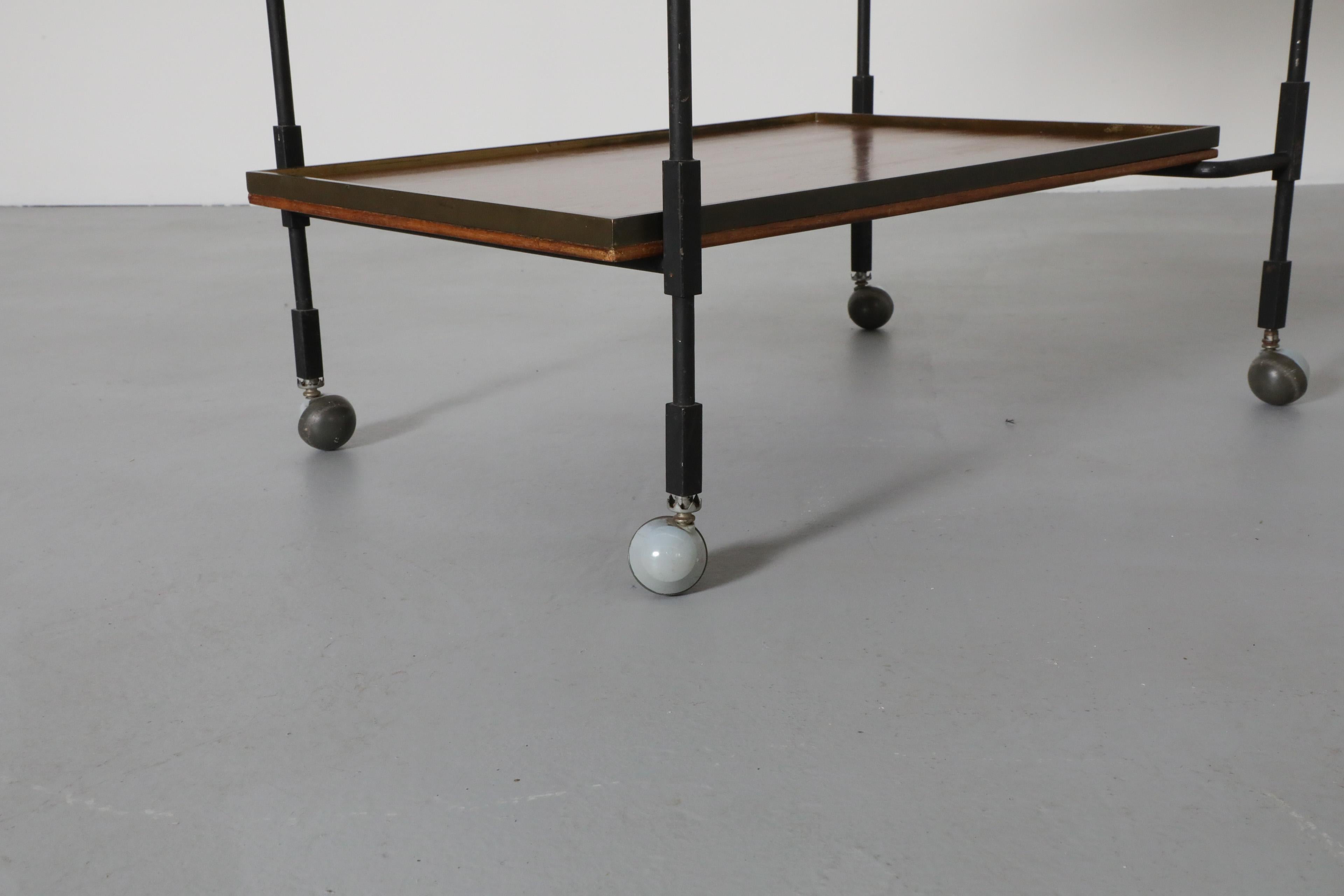 1960's, Mid-Century Modernist Teak, Iron, and Brass Rolling Cart by Ilse Möbel For Sale 13