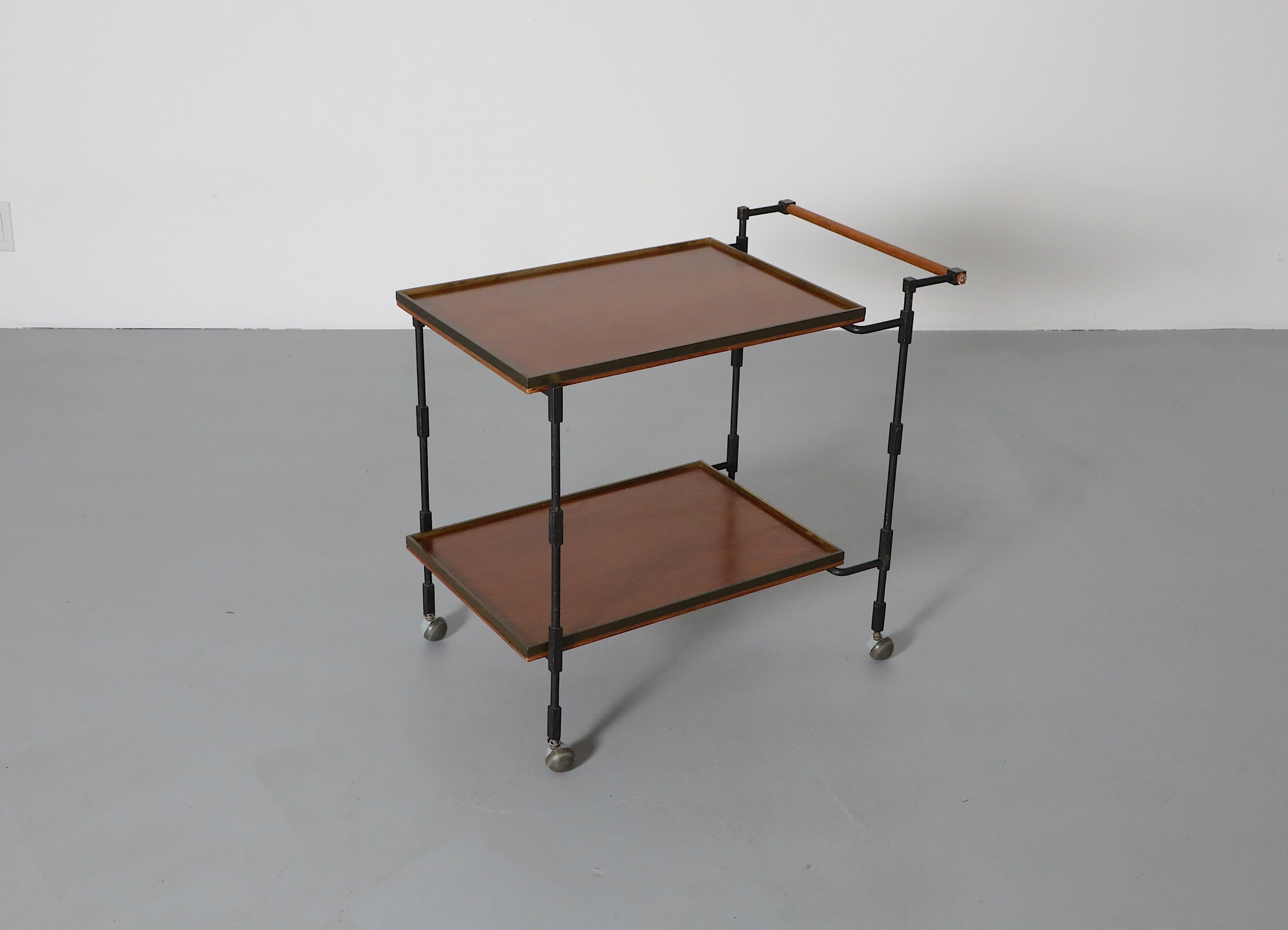1960's, Mid-Century Modernist Teak, Iron, and Brass Rolling Cart by Ilse Möbel For Sale 14