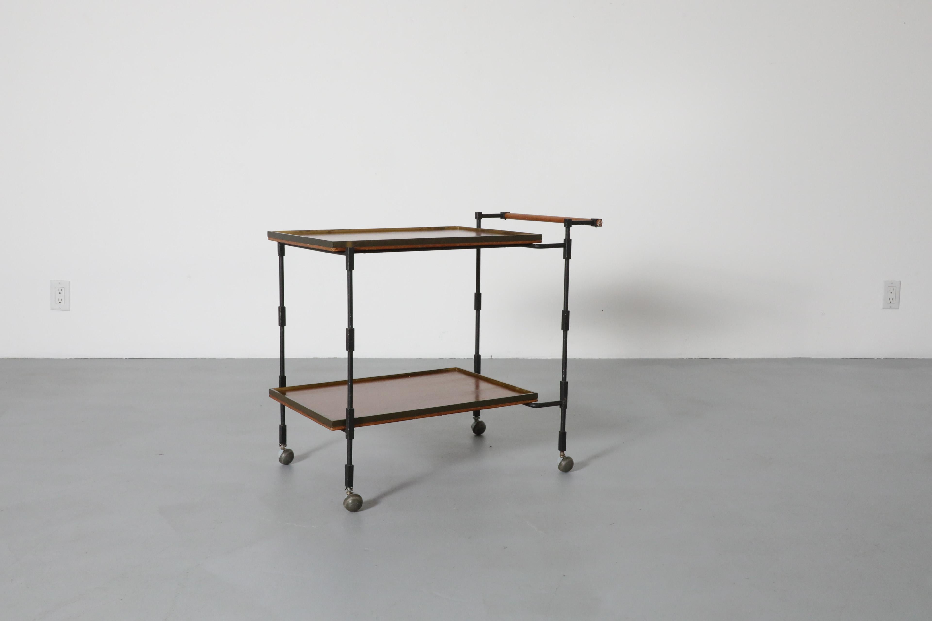 1960's, Mid-Century Modernist Teak, Iron, and Brass Rolling Cart by Ilse Möbel For Sale 1