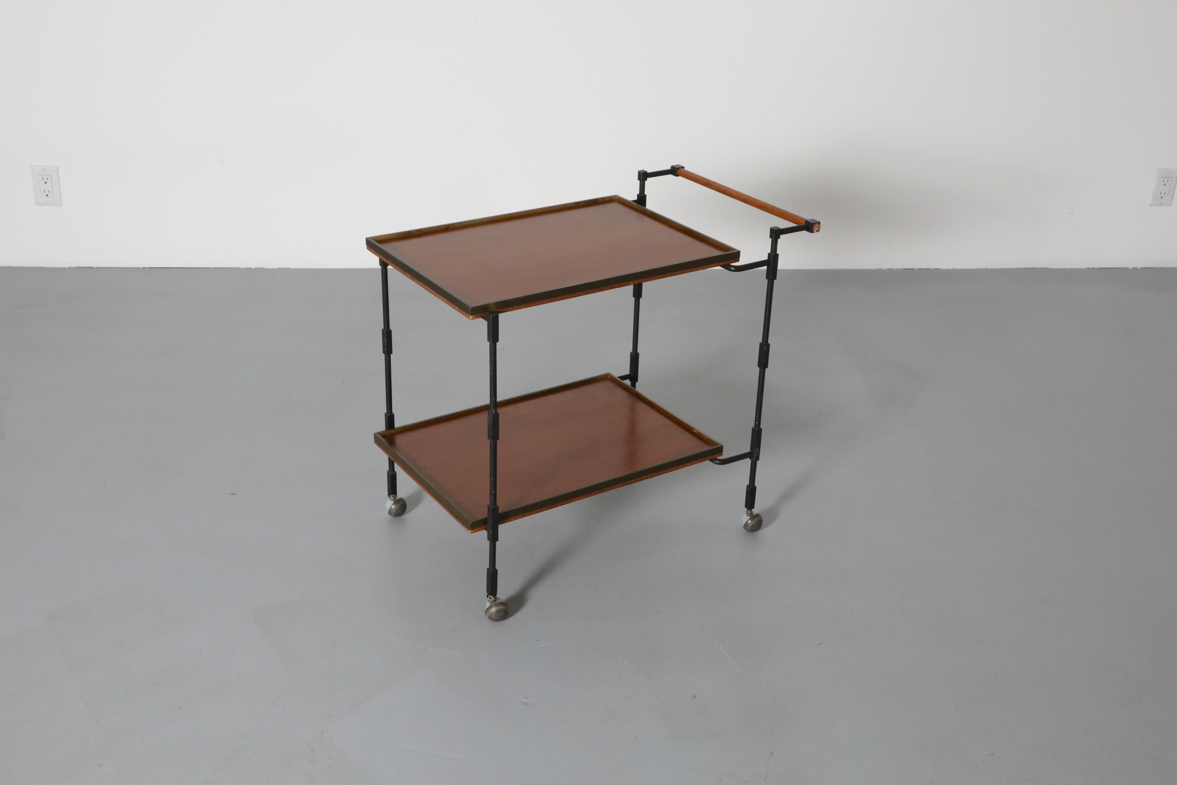 1960's, Mid-Century Modernist Teak, Iron, and Brass Rolling Cart by Ilse Möbel For Sale 2