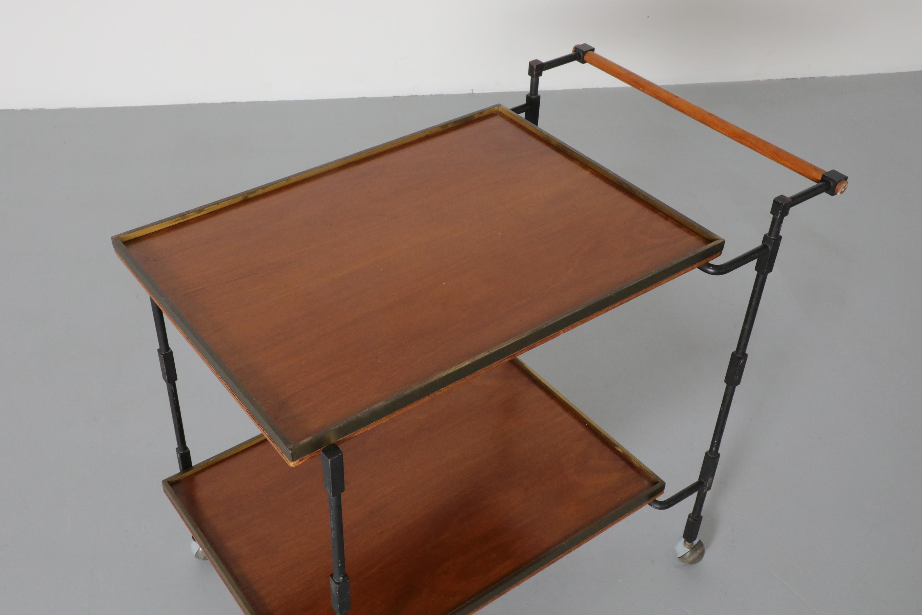 1960's, Mid-Century Modernist Teak, Iron, and Brass Rolling Cart by Ilse Möbel For Sale 3