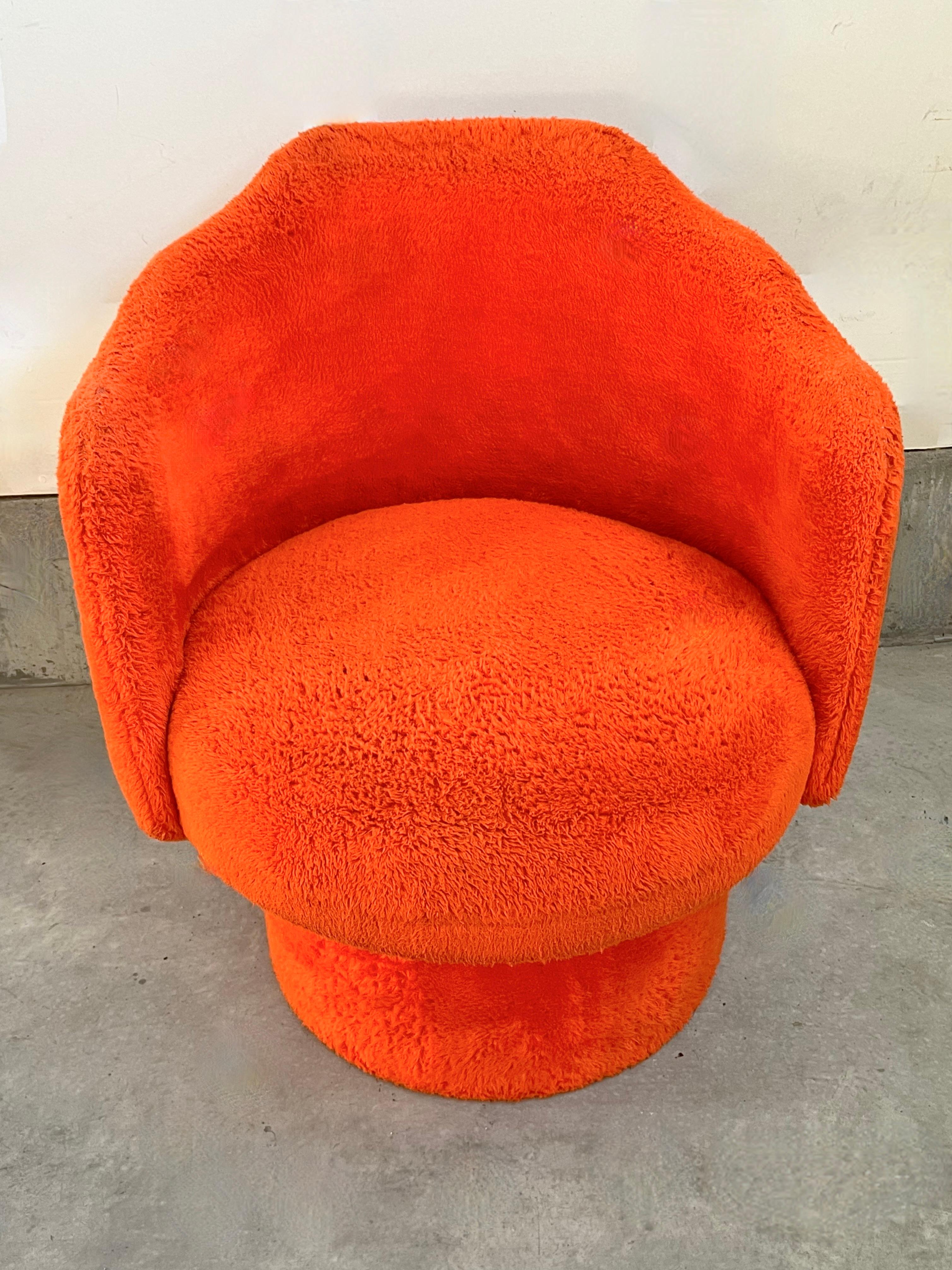 20th Century 1960s Mid Century Orange Swivel Barrel Chair in the Style of Adrian Pearsall For Sale