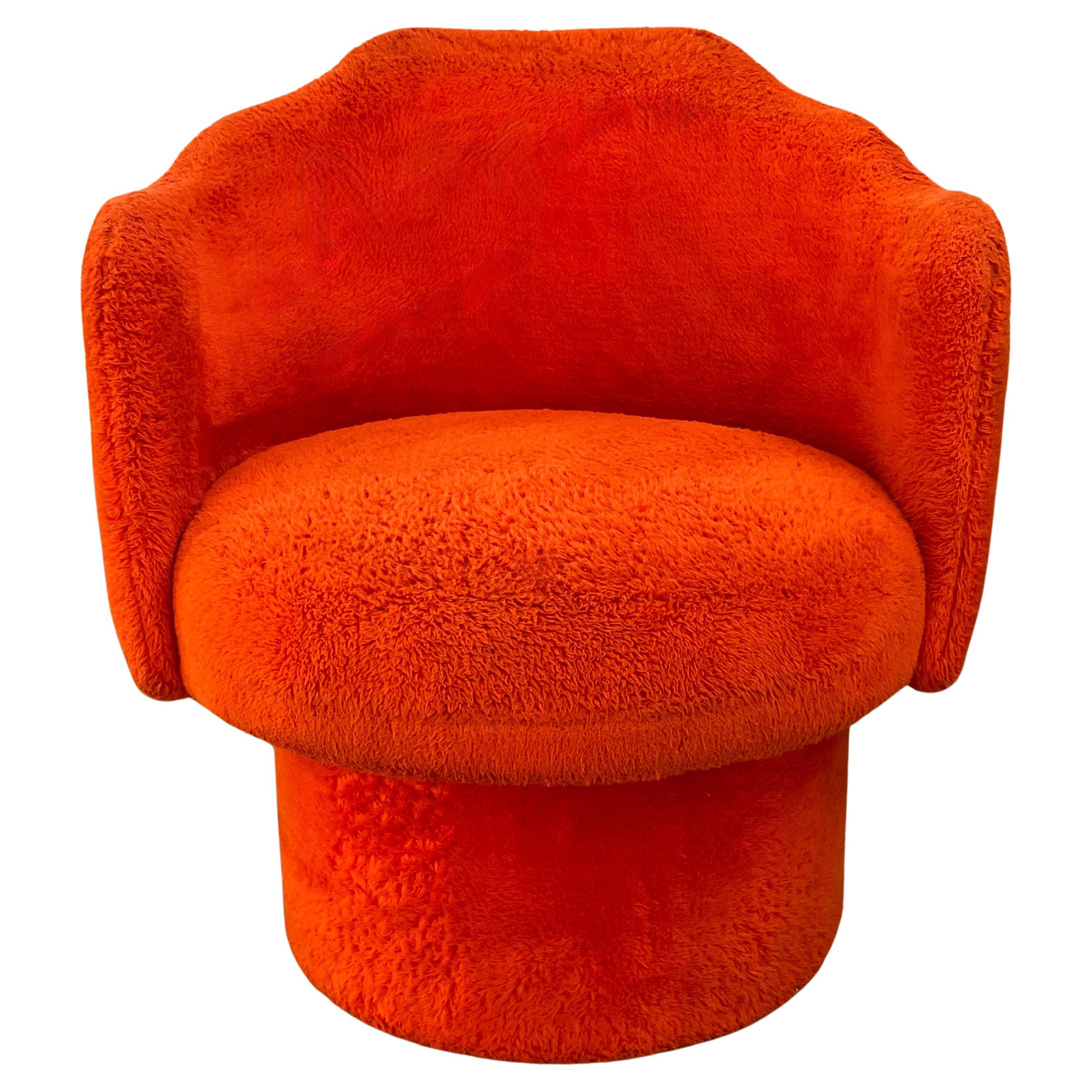 1960s Mid Century Orange Swivel Barrel Chair in the Style of Adrian Pearsall For Sale