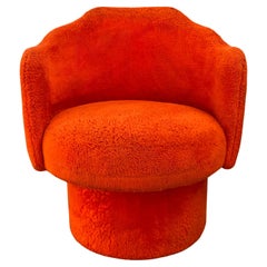 Vintage 1960s Mid Century Orange Swivel Barrel Chair in the Style of Adrian Pearsall