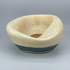 1960s Mid-Century Organic Pottery Table Dish Painted Geometric Design