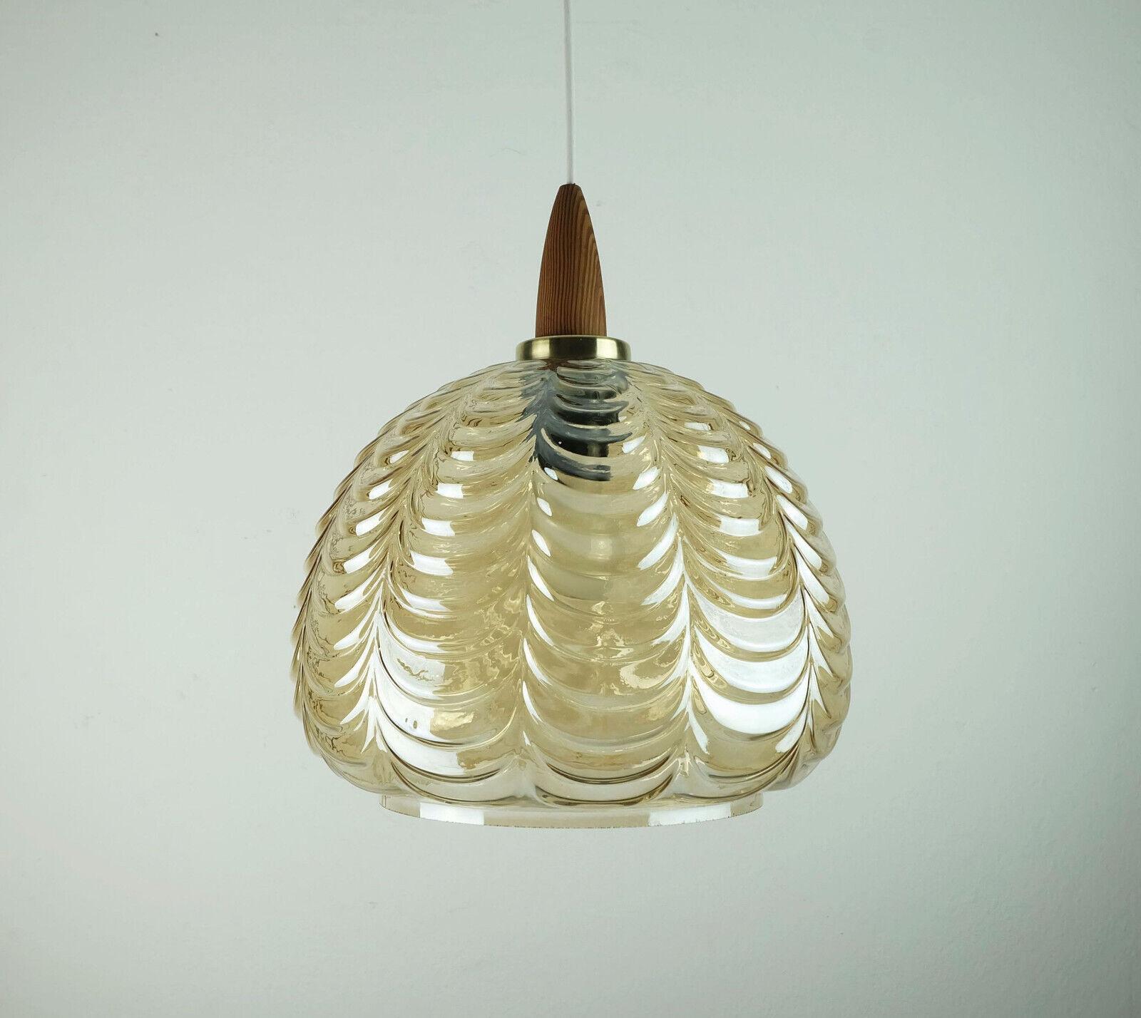 Mid-Century Modern 1960's mid century PENDANT LIGHT amber glass brass wood For Sale