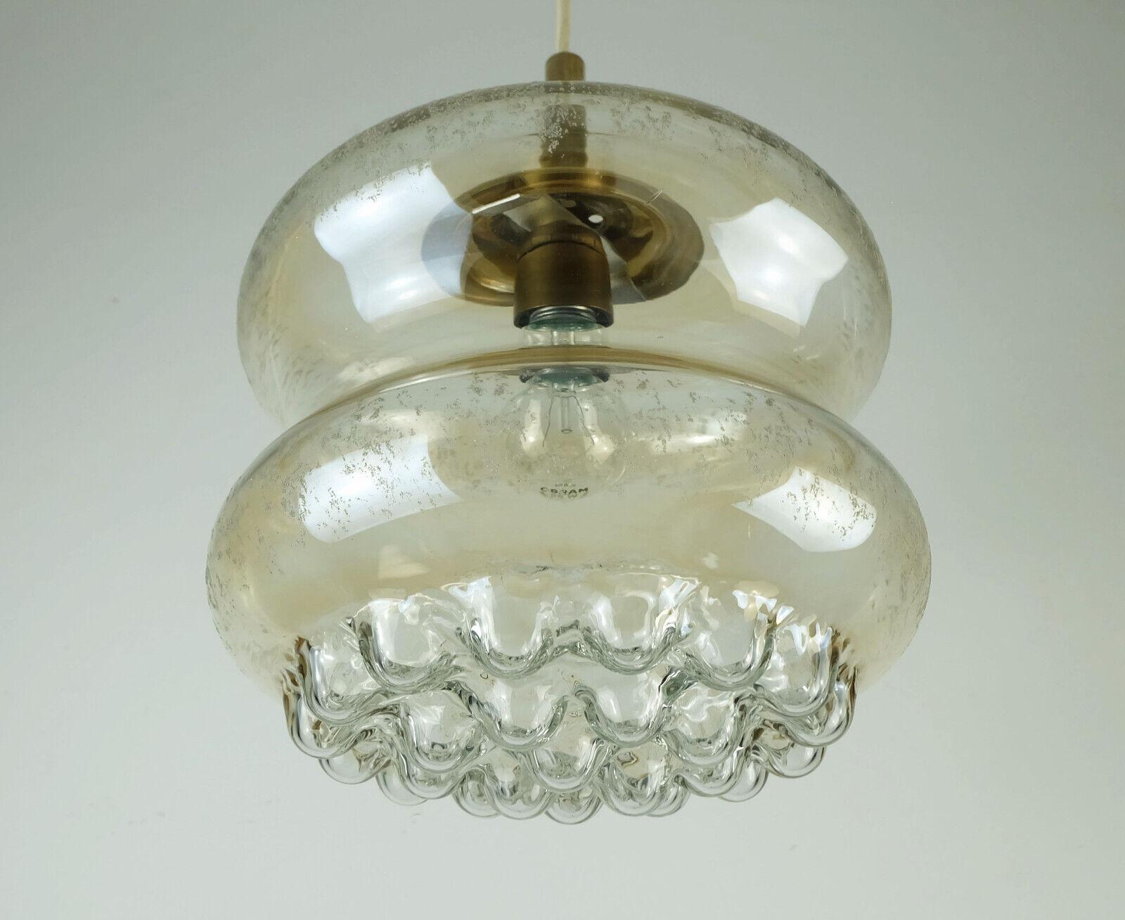 1960's mid century PENDANT LIGHT bubble amber glass and brass  For Sale 4