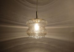 1960's mid century PENDANT LIGHT bubble amber glass and brass