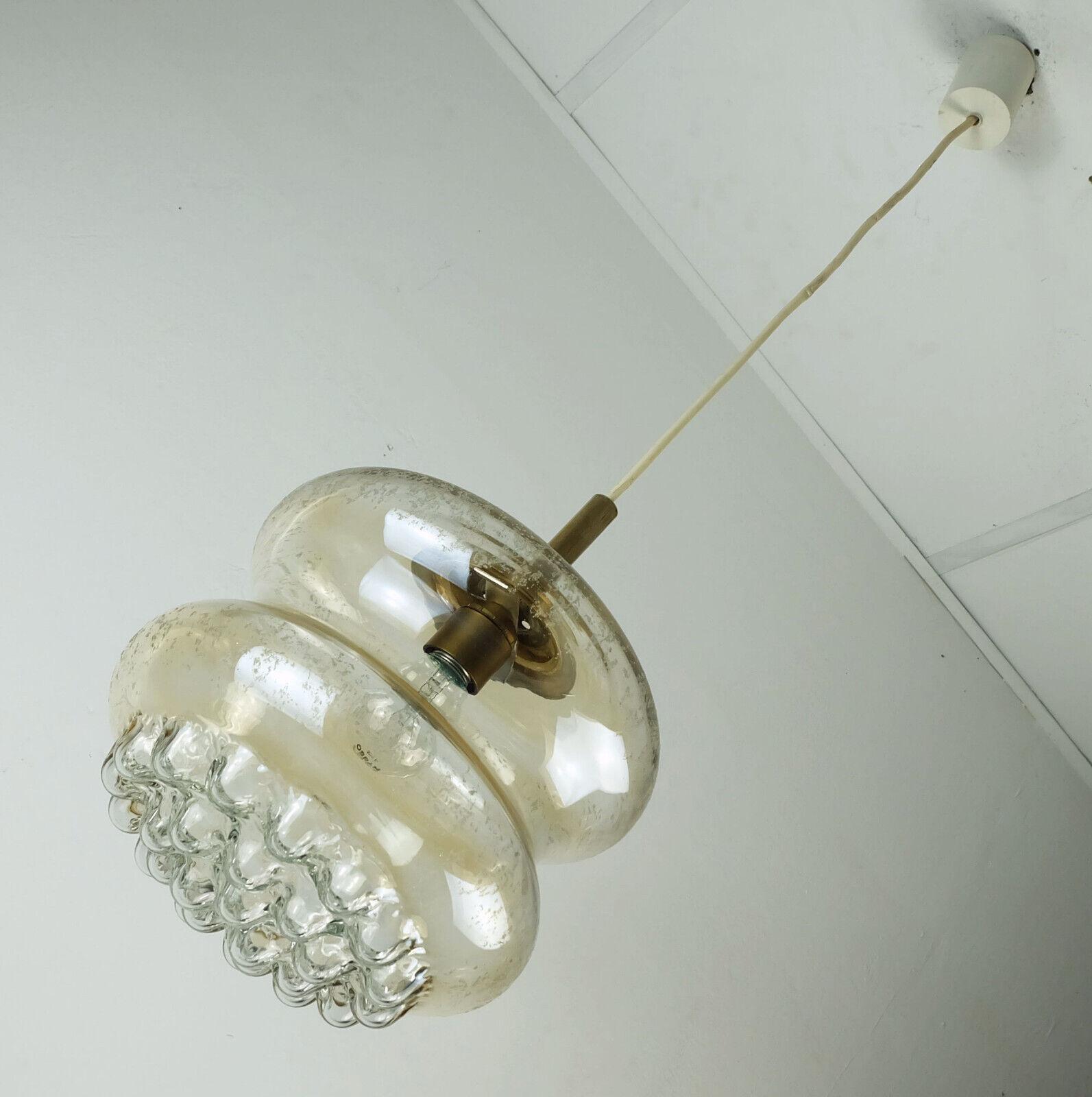 1960's mid century PENDANT LIGHT bubble amber glass and brass  In Good Condition For Sale In Mannheim, DE