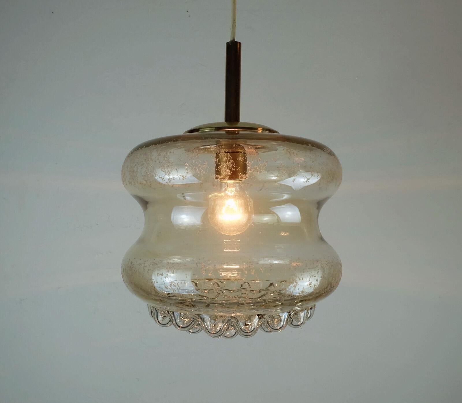Mid-20th Century 1960's mid century PENDANT LIGHT bubble amber glass and brass  For Sale
