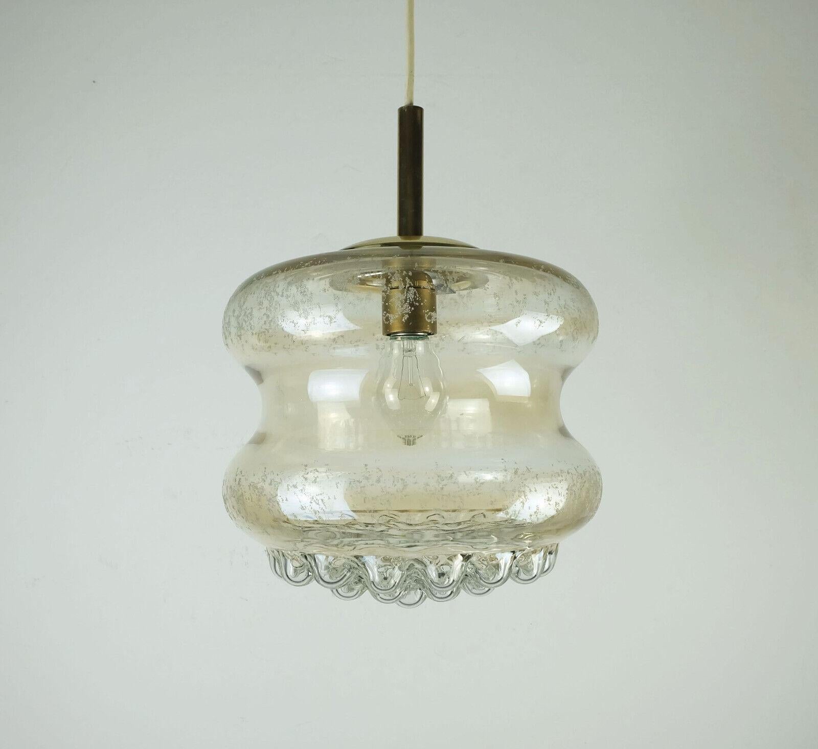 1960's mid century PENDANT LIGHT bubble amber glass and brass  For Sale 1