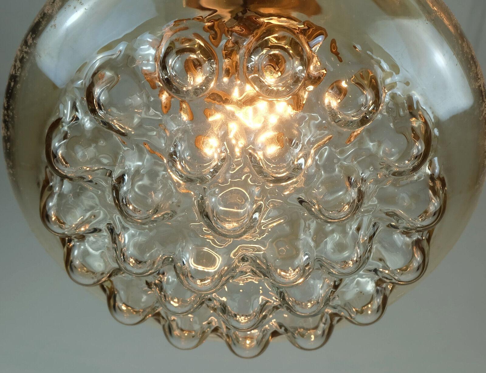 1960's mid century PENDANT LIGHT bubble amber glass and brass  For Sale 2