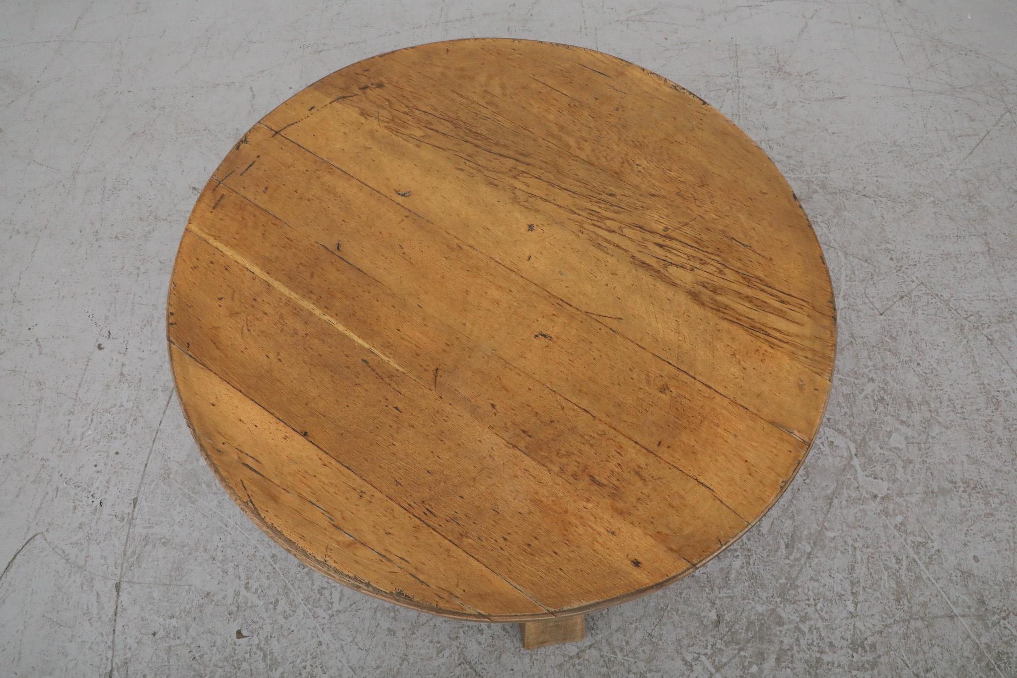 Mid-20th Century 1960s, Mid-Century Pierre Chapo inspired Round Brutalist Oak Coffee Table