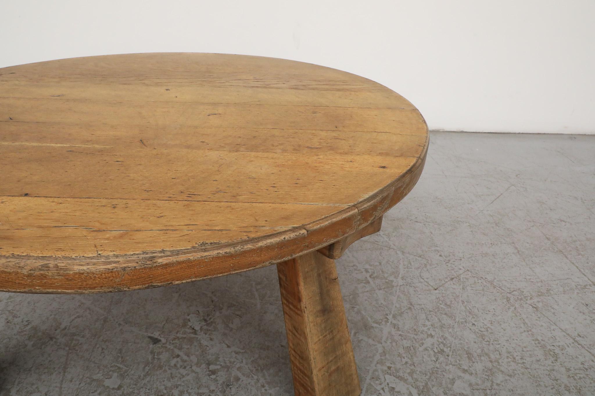 1960s, Mid-Century Pierre Chapo inspired Round Brutalist Oak Coffee Table 3