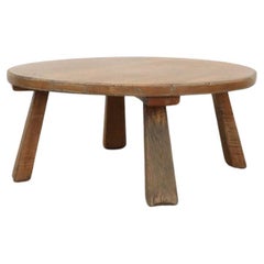 1960s, Mid-Century Pierre Chapo inspired Round Brutalist Oak Coffee Table