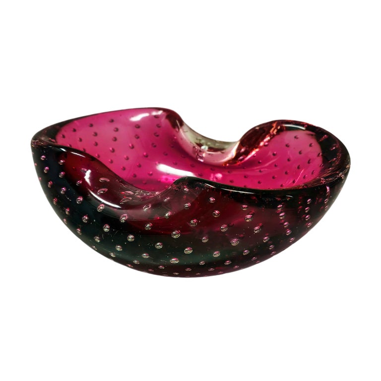 1960s Mid-century Pink Ashtray or Catchall in Bullicante Murano Glass by Flavio