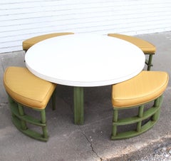 1960s Mid-Century Rattan Adjustable Coffee/Dining Table with Chairs