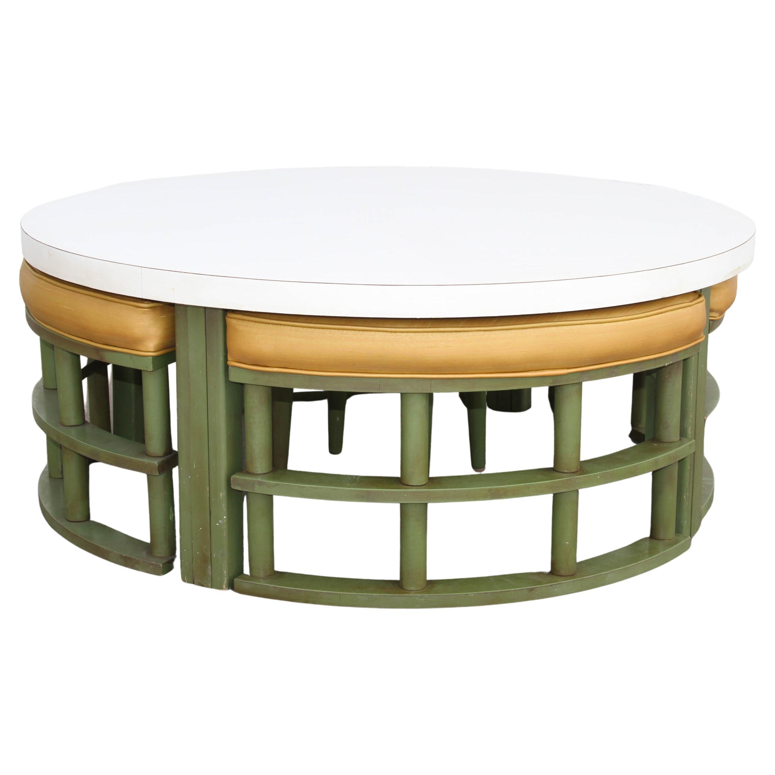 1960s Mid-Century Rattan Adjustable Coffee/Dining Table with Chairs