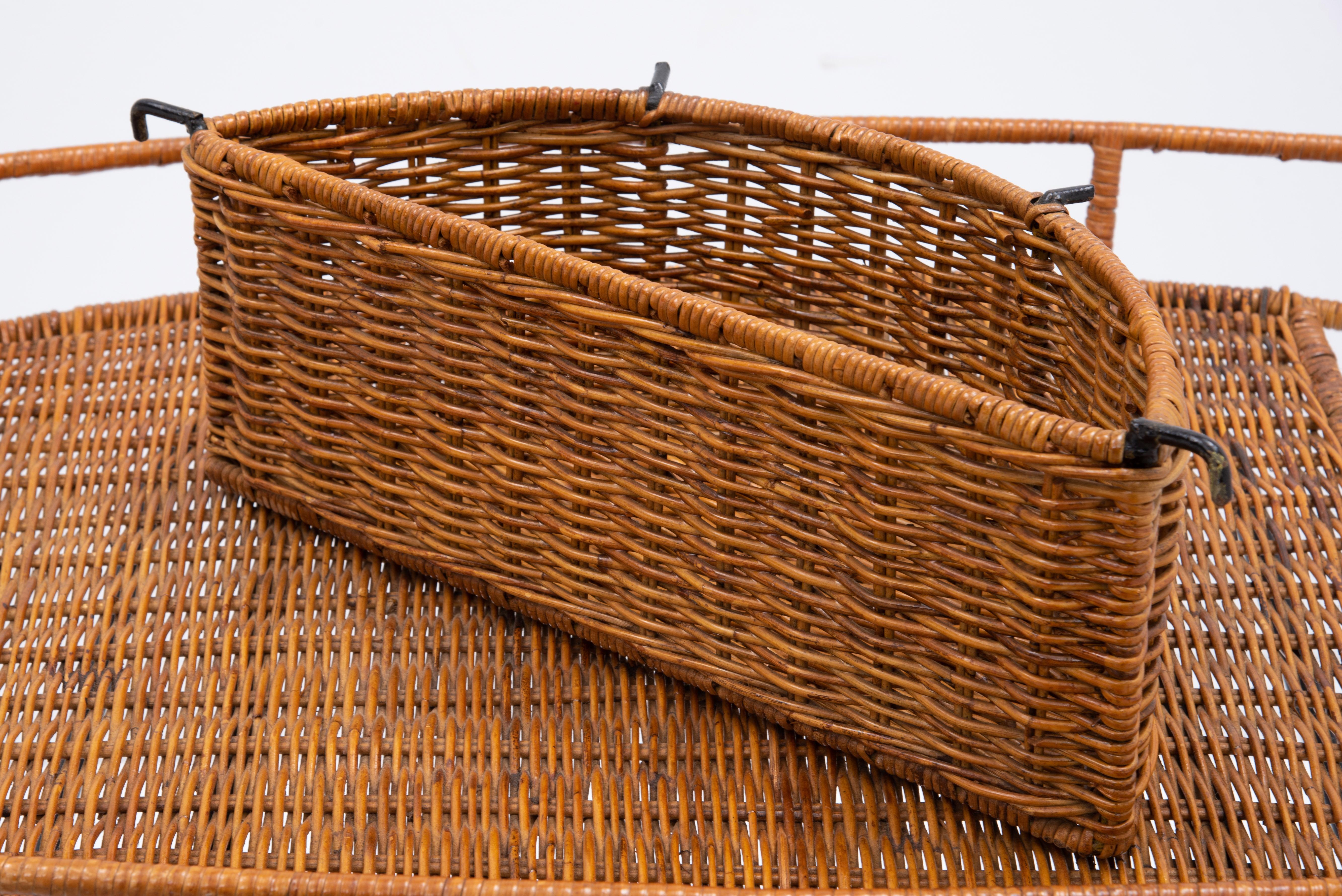 1960s Midcentury Rattan Iron Tea Cart Attributed Arthur Umanoff Unmarked For Sale 4
