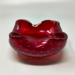 1960s Mid-century Red Ashtray or Catchall in Bullicante Murano Glass by Flavio