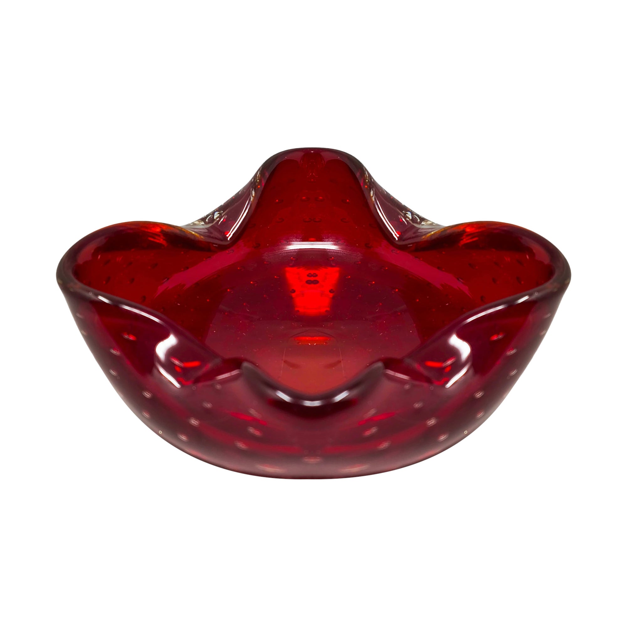 1960s Mid-century Red Ashtray or Catchall in Bullicante Murano Glass by Flavio