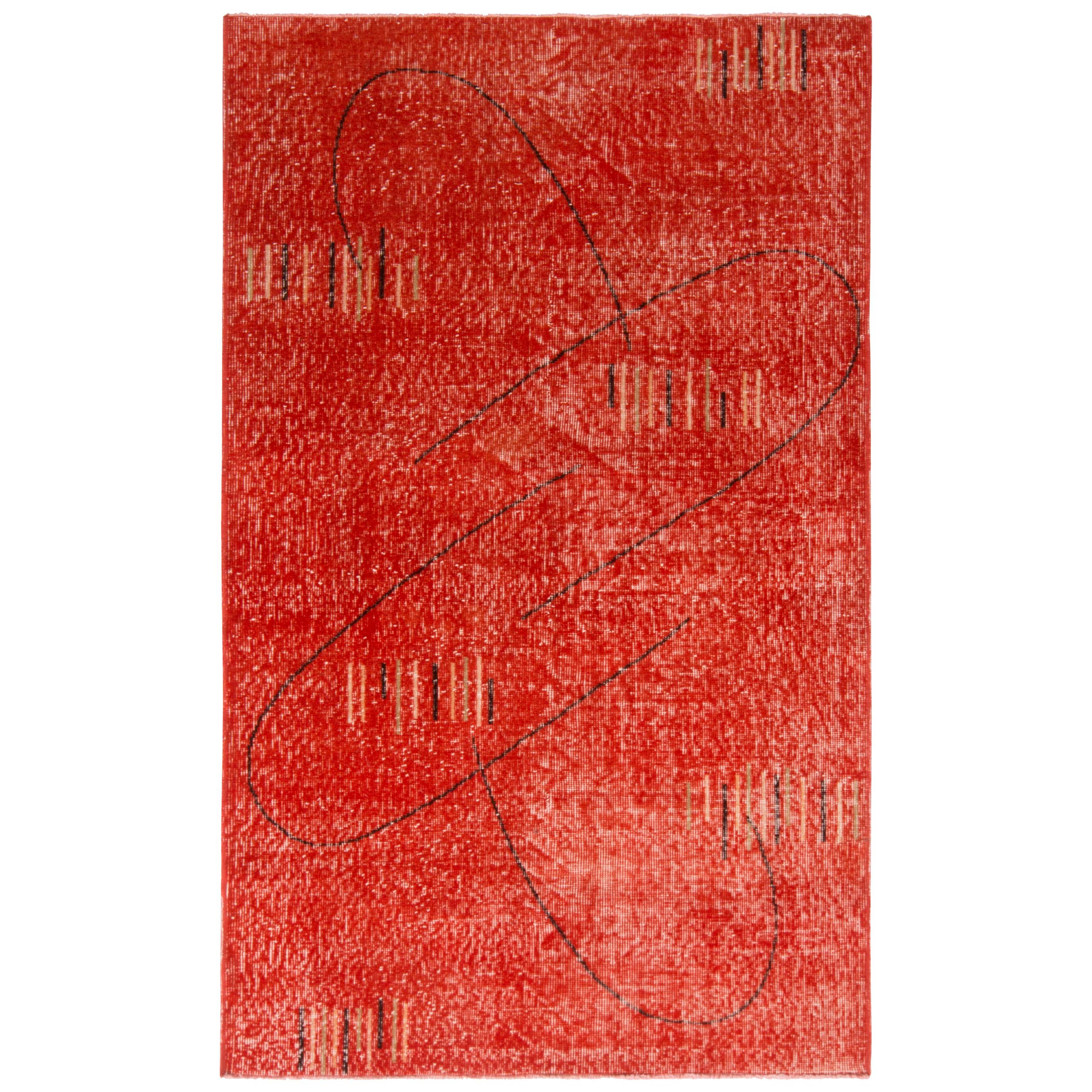 1960er Jahre Midcentury Rug Art Deco Style Rot & Schwarz Geometrisches Muster von Rug & Kilim