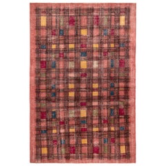Tappeto Midcentury del 1960 con motivo geometrico vintage rosa e nero di Rug & Kilim
