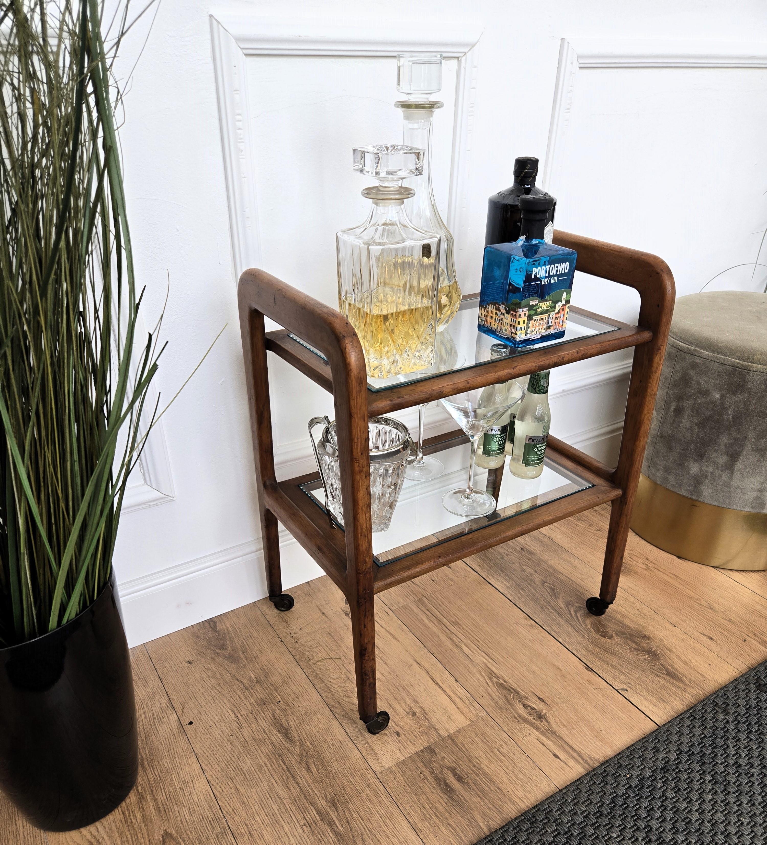 20th Century 1960s Mid-Century Small Italian Wood and Brass Dry Bar Cabinet Liquor Cart For Sale