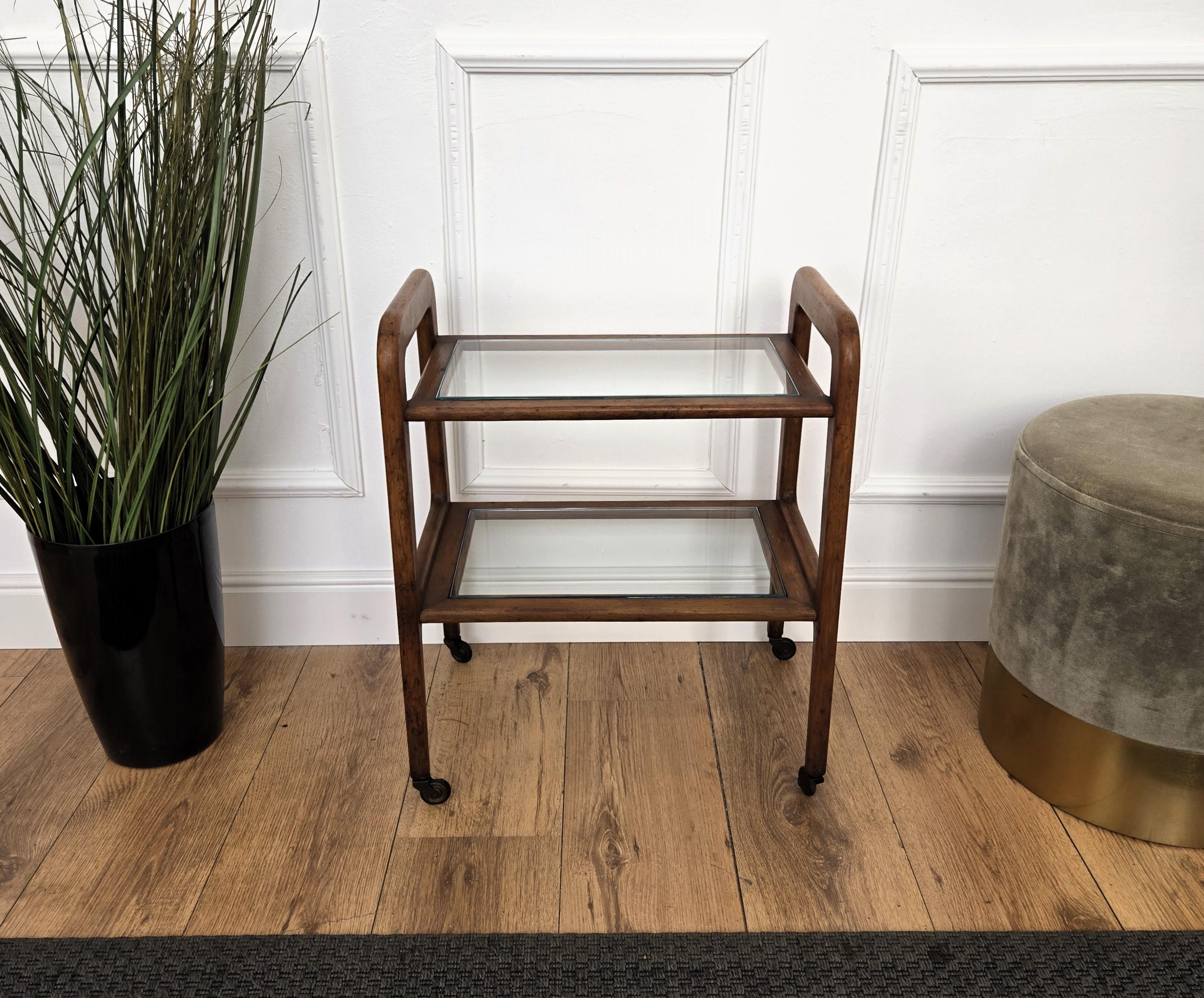 1960s Mid-Century Small Italian Wood and Brass Dry Bar Cabinet Liquor Cart For Sale 2