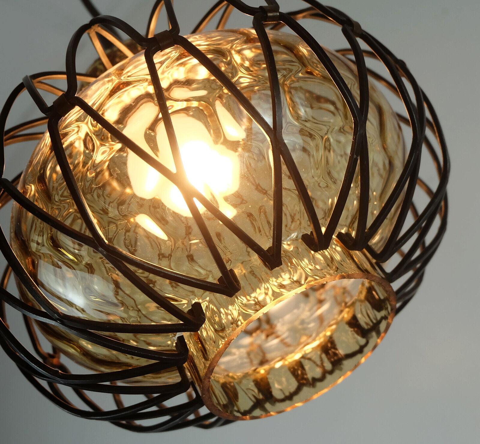 Mid-20th Century 1960's mid century smoked glass PENDANT LIGHT with metal frame  For Sale