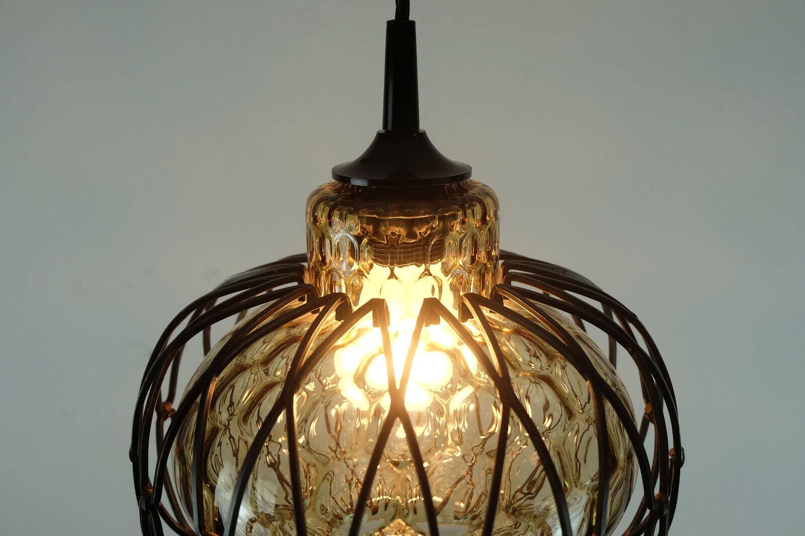 1960's mid century smoked glass PENDANT LIGHT with metal frame  For Sale 2