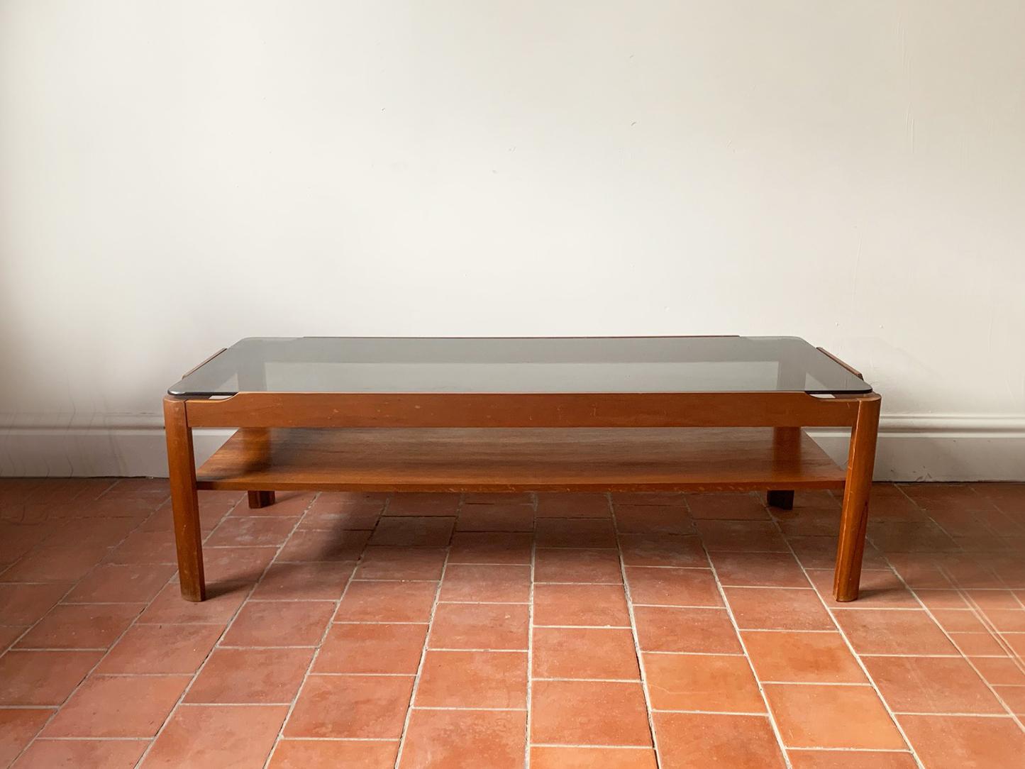 Smoked Glass 1960’s mid century solid teak coffee table by Myer