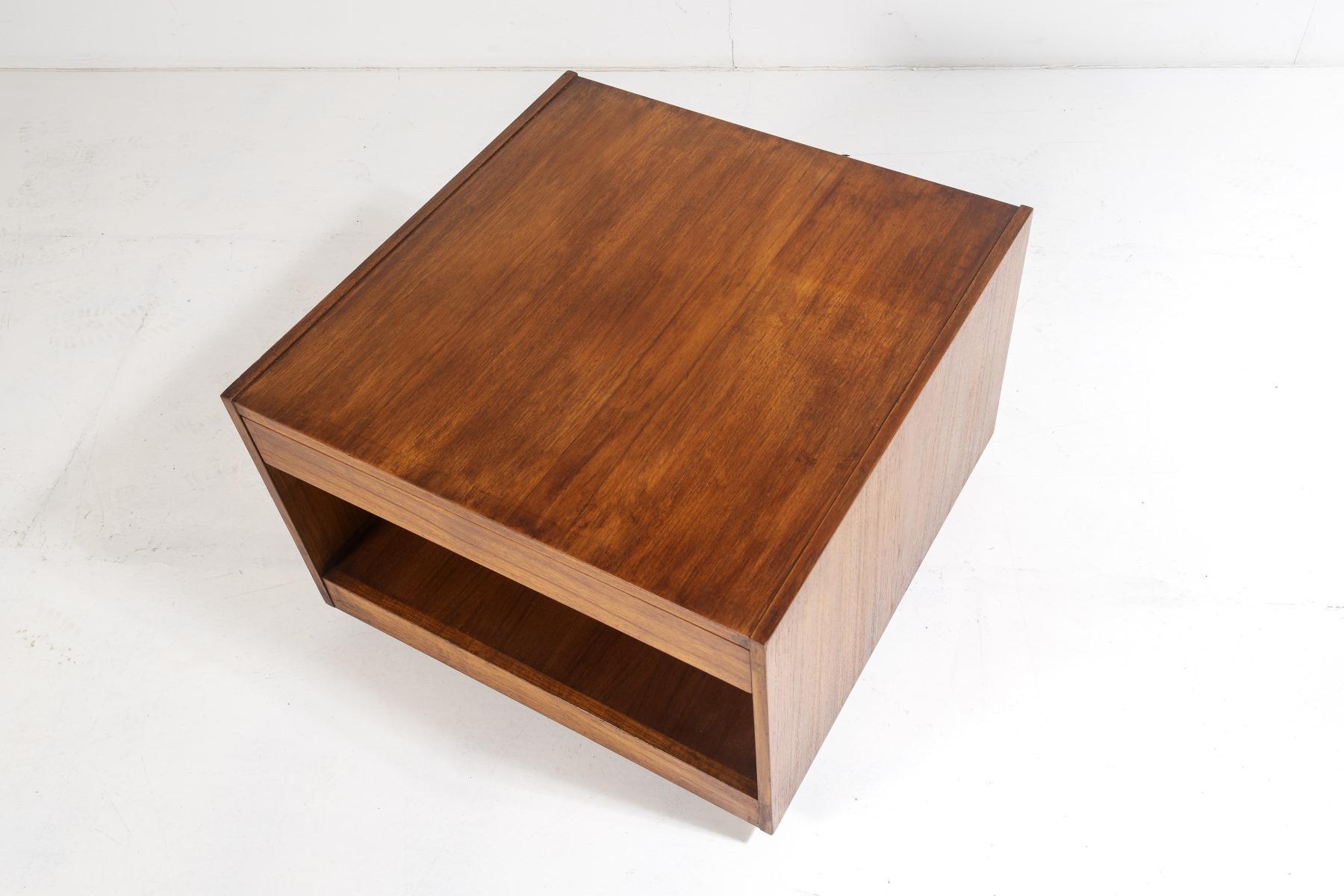 1960s Mid Century Square Cube Teak Coffee Table with Double Sided Drawer For Sale 7