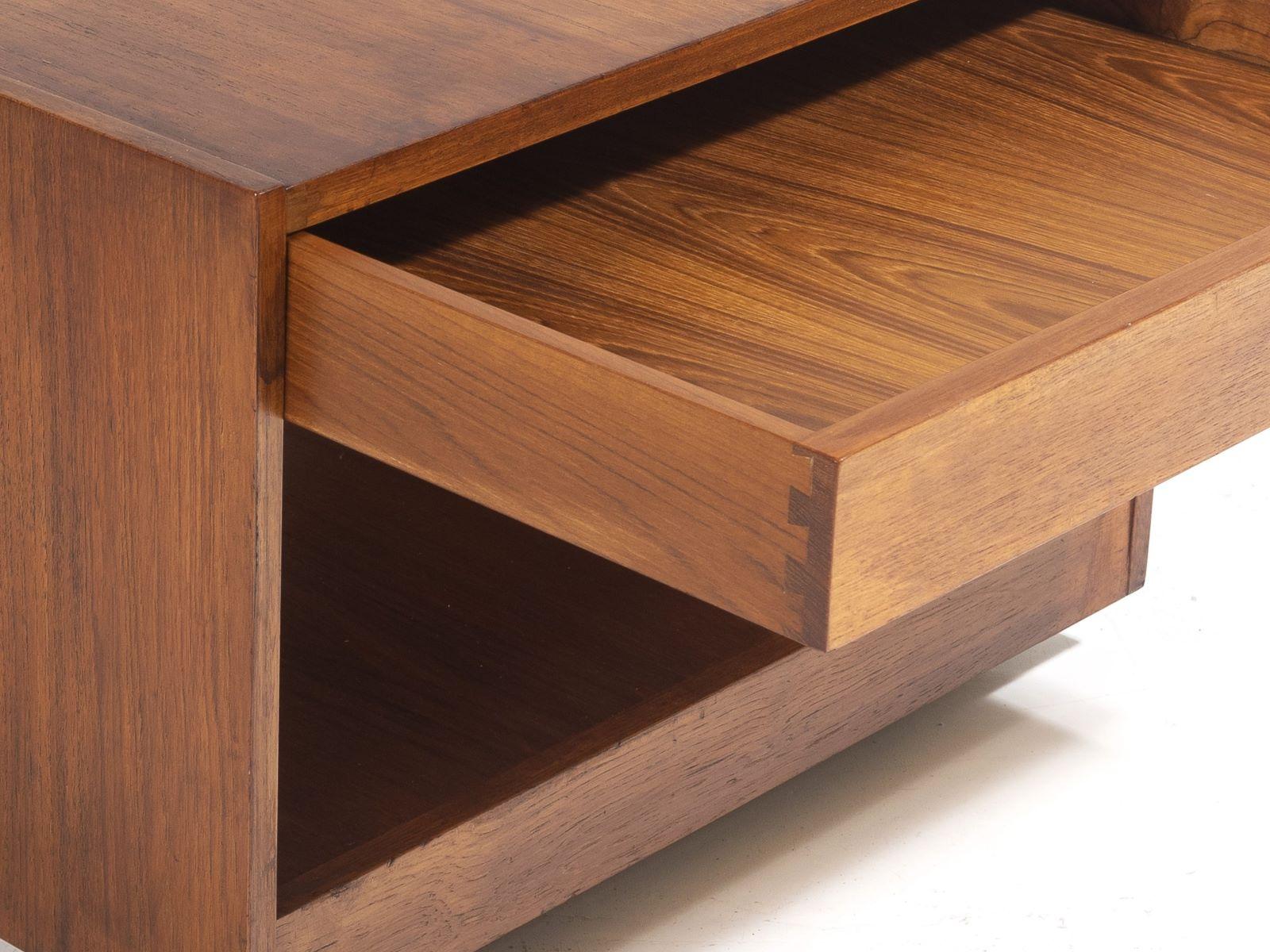 Mid-Century Modern 1960s Mid Century Square Cube Teak Coffee Table with Double Sided Drawer