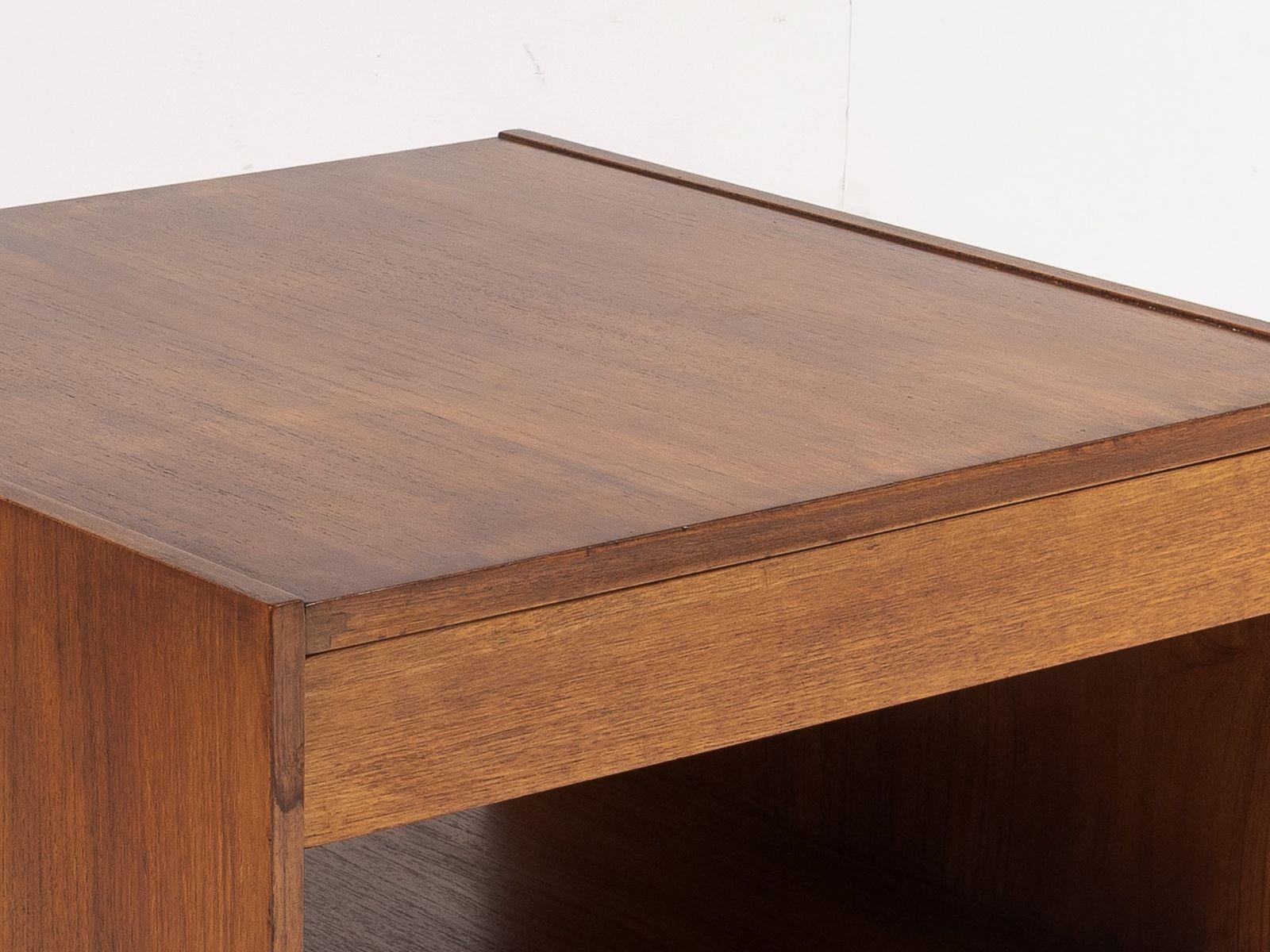 20th Century 1960s Mid Century Square Cube Teak Coffee Table with Double Sided Drawer For Sale