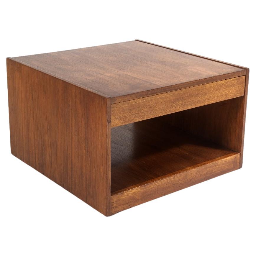1960s Mid Century Square Cube Teak Coffee Table with Double Sided Drawer For Sale