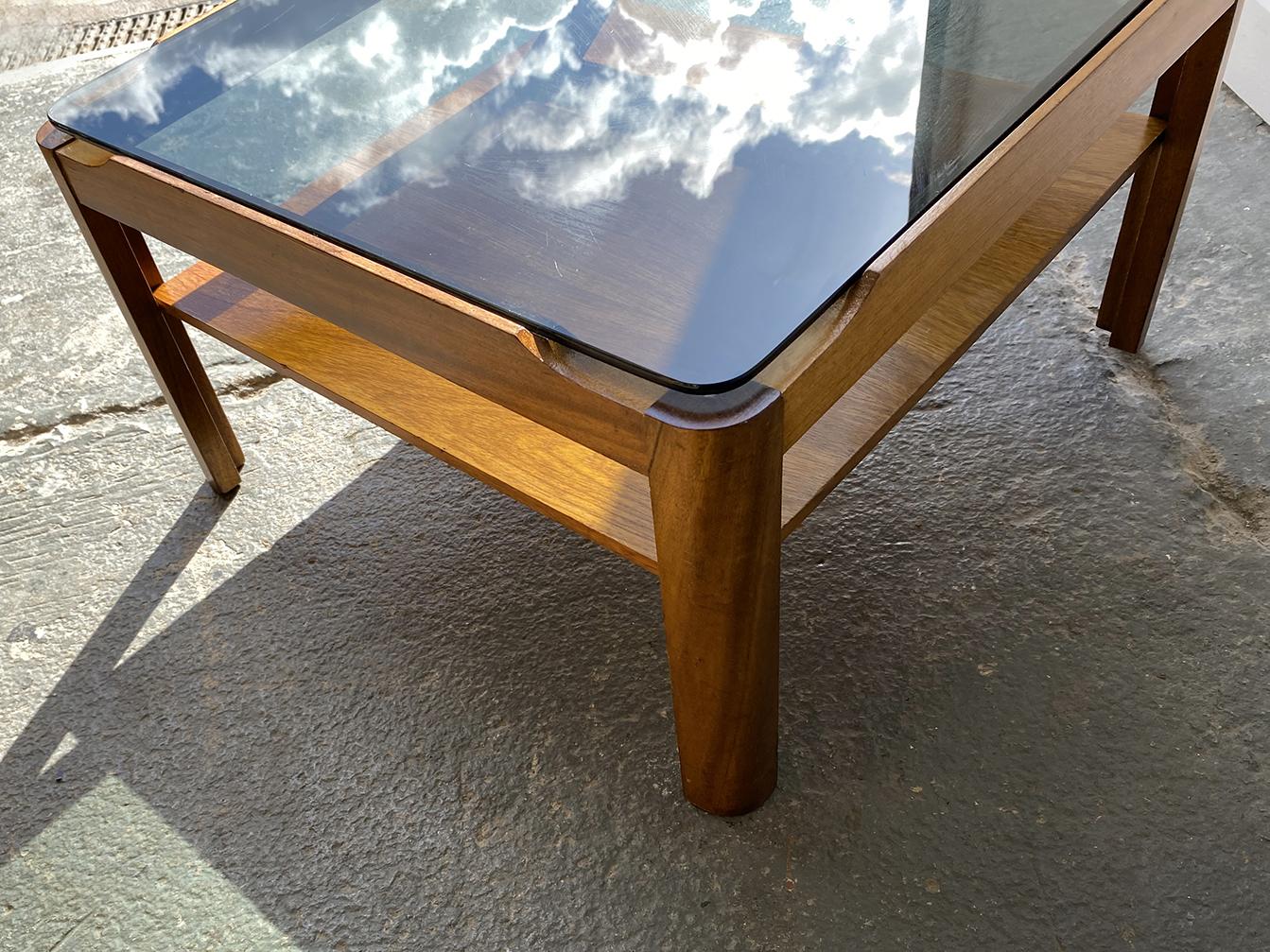 British 1960’s mid century square solid teak coffee table by Myer