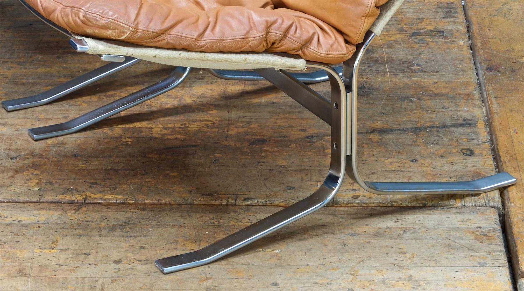 Mid-20th Century 1960s Scandinavian Steel Leather Sling Lounge Chairs Mid-Century Cabinmodern