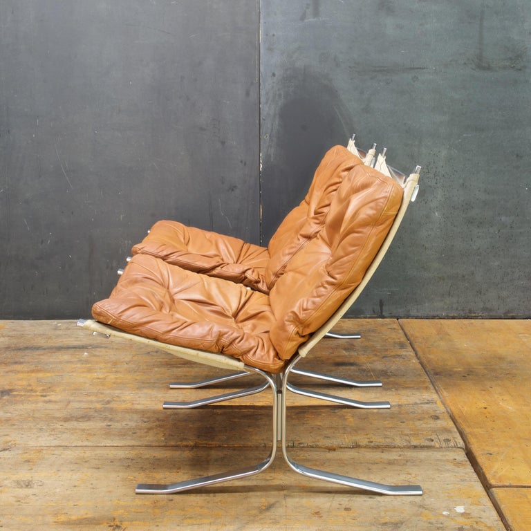 1960s Mid-Century Steel Leather Canvas Sling Lounge Chairs Vintage Mid-Century For Sale at 1stdibs