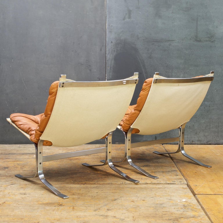 1960s Mid-Century Steel Leather Canvas Sling Lounge Chairs Vintage Mid-Century For Sale at 1stdibs