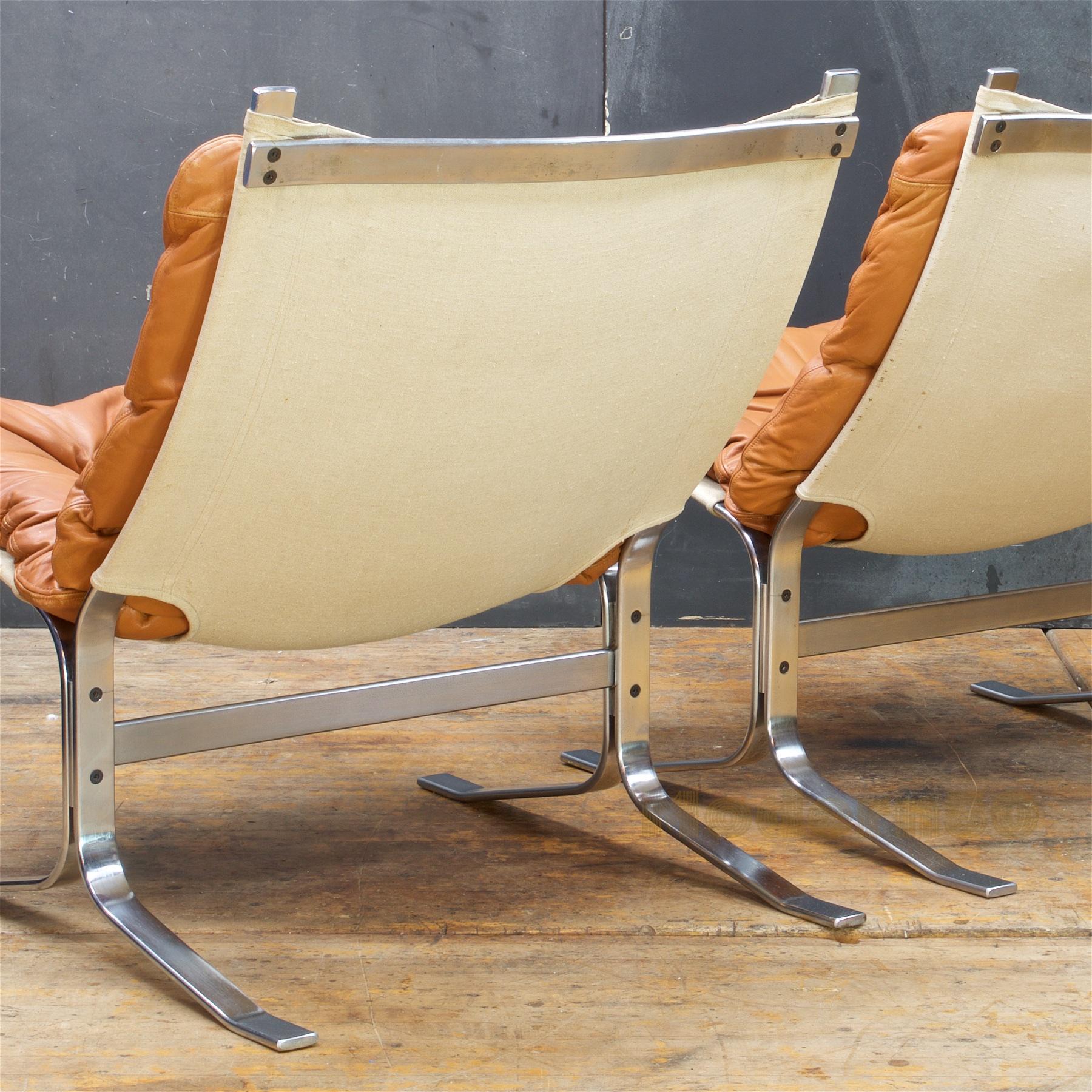 Norwegian 1960s Scandinavian Steel Leather Sling Lounge Chairs Mid-Century Cabinmodern