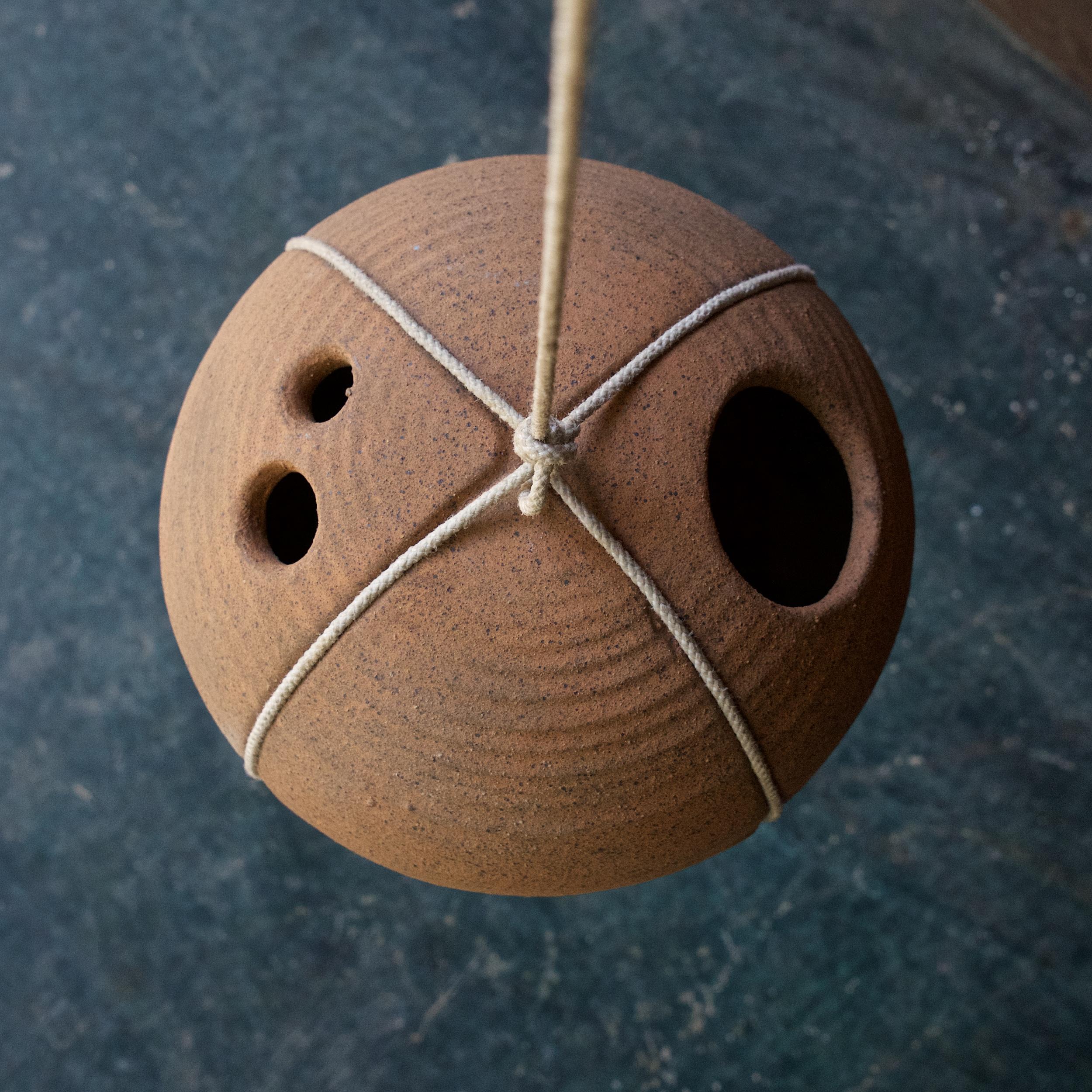 Mid-20th Century Midcentury String and Stoneware Ball Birdhouse Architectural Pottery Folk Art