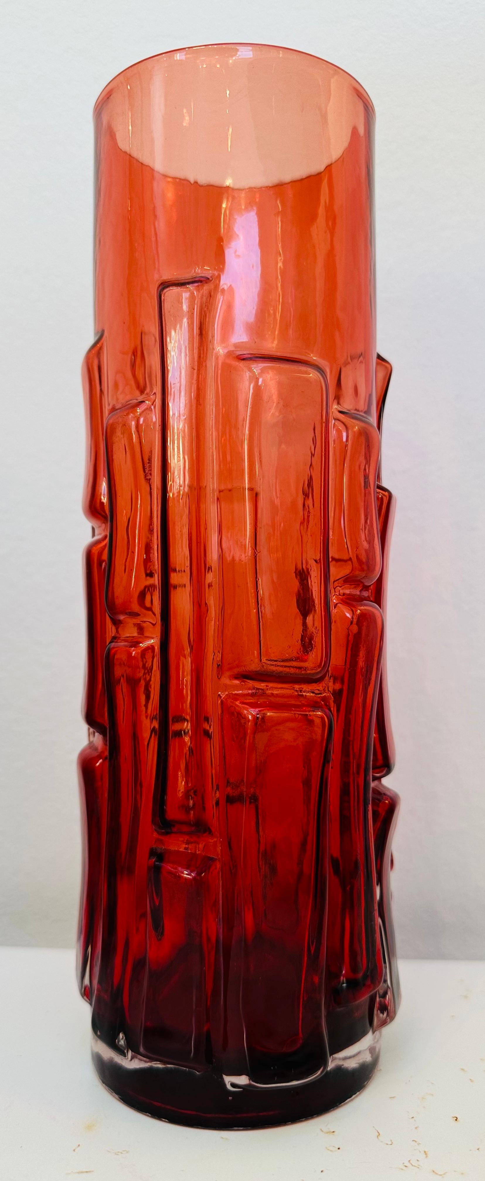 1960s Mid Century Swedish 'Bark' Bo Borgstrom for Aseda Glasbruk Ruby Red Vase 2
