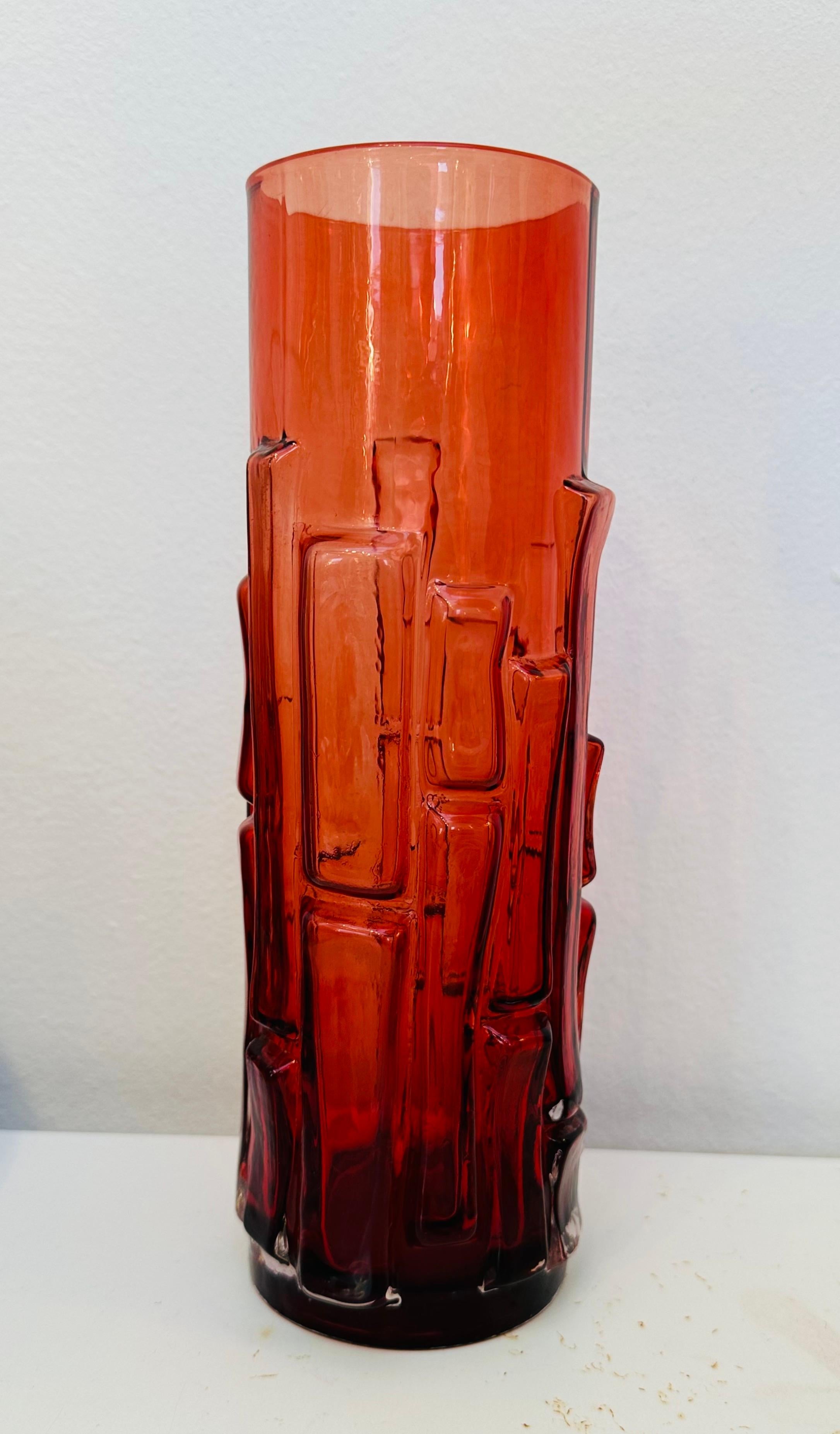 1960s Mid Century Swedish 'Bark' Bo Borgstrom for Aseda Glasbruk Ruby Red Vase 3