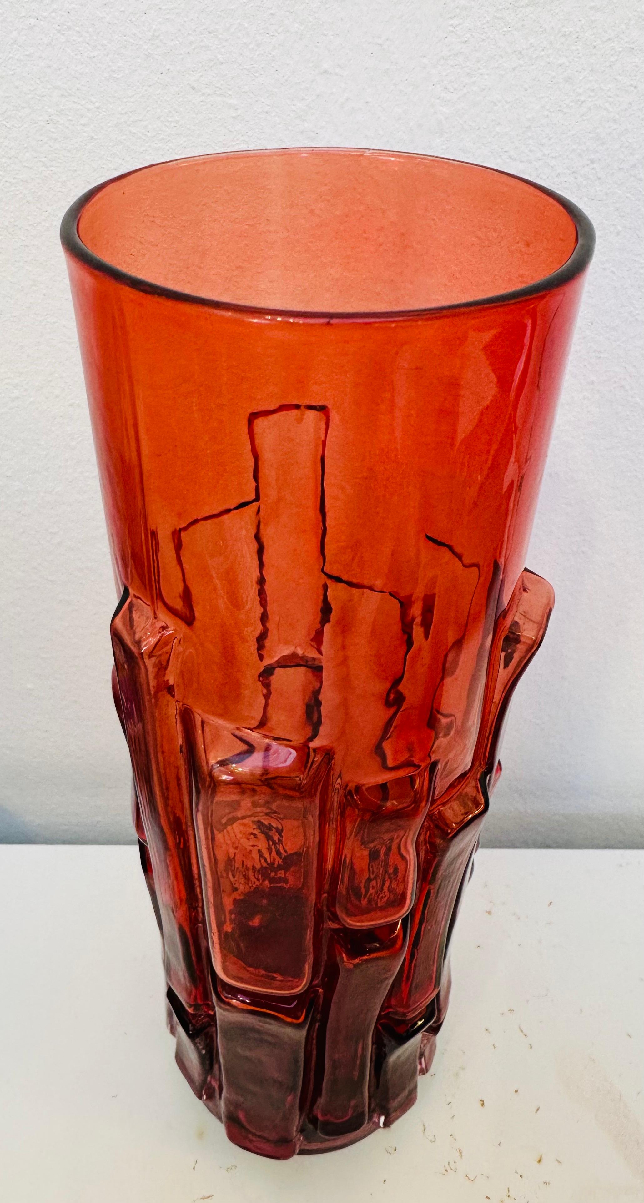 1960s Mid Century Swedish 'Bark' Bo Borgstrom for Aseda Glasbruk Ruby Red Vase 4